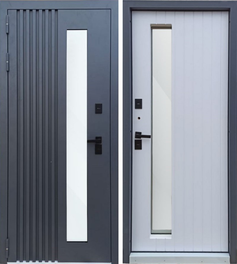 Изображение товара Входная дверь Lex Гранд со стеклом левый 205x96см цвет муар серый/шагрень белая