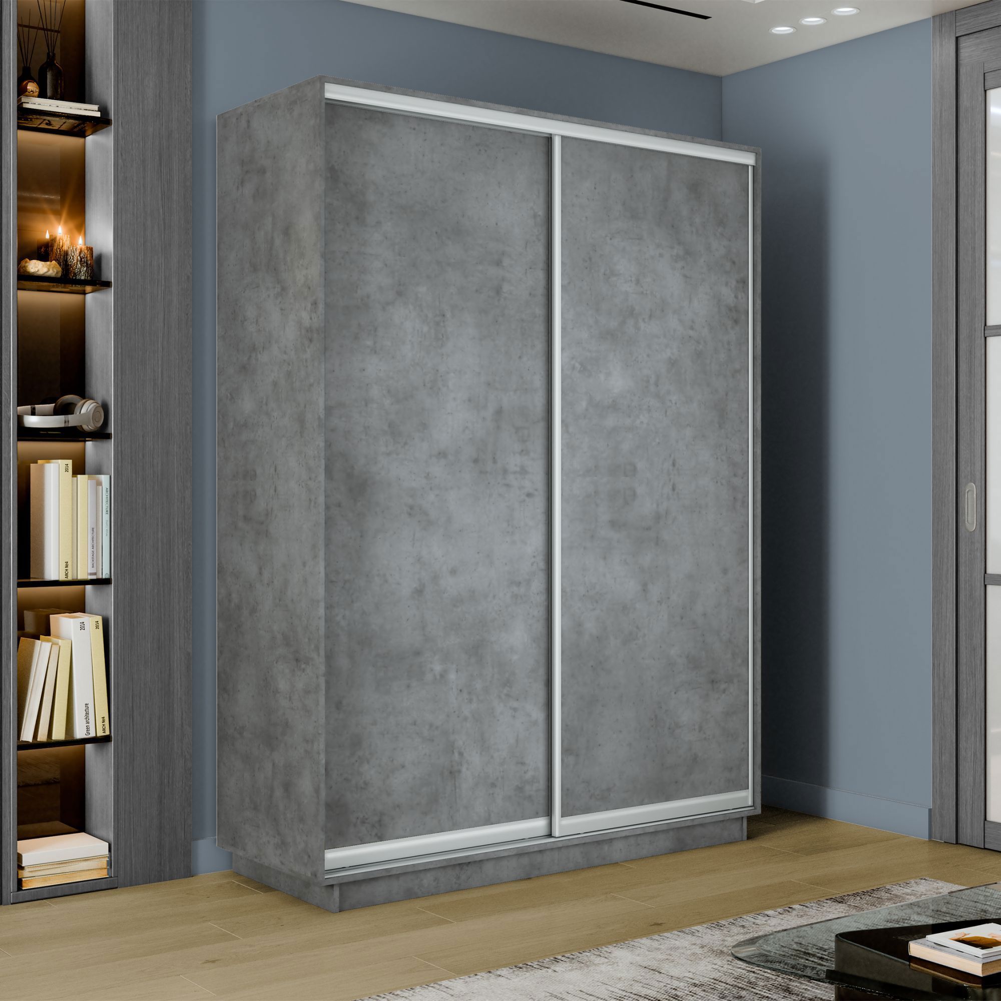 Изображение товара Шкаф-купе МК Е1-Юг Экспресс 240x120x45 см 7 полок ЛДСП цвет бетон Изображение товара Шкаф-купе МК Е1-Юг Экспресс 240x120x45 см 7 полок ЛДСП цвет бетон