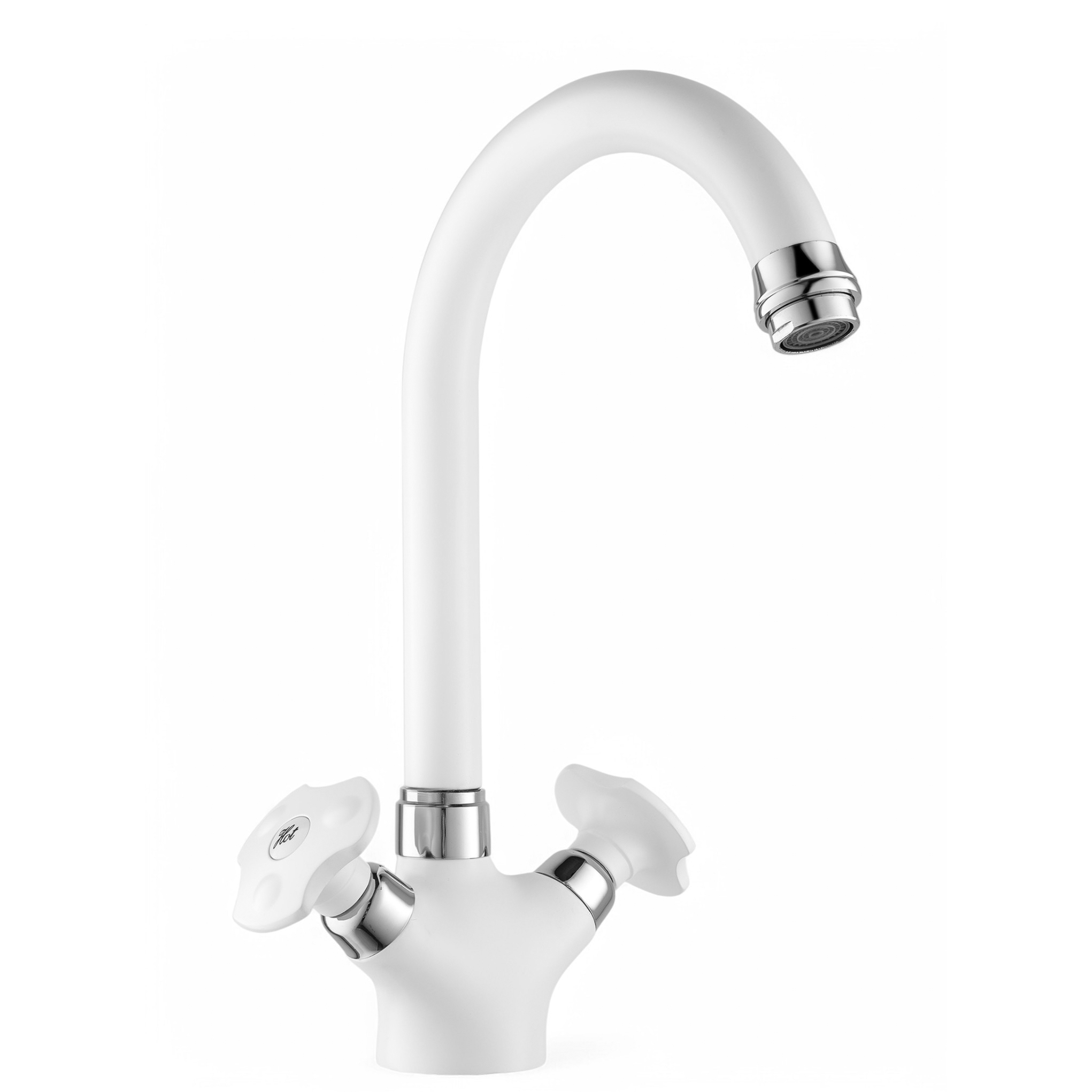 Изображение товара Смеситель для кухни POTATO P4151-7 поворотный излив белый латунь