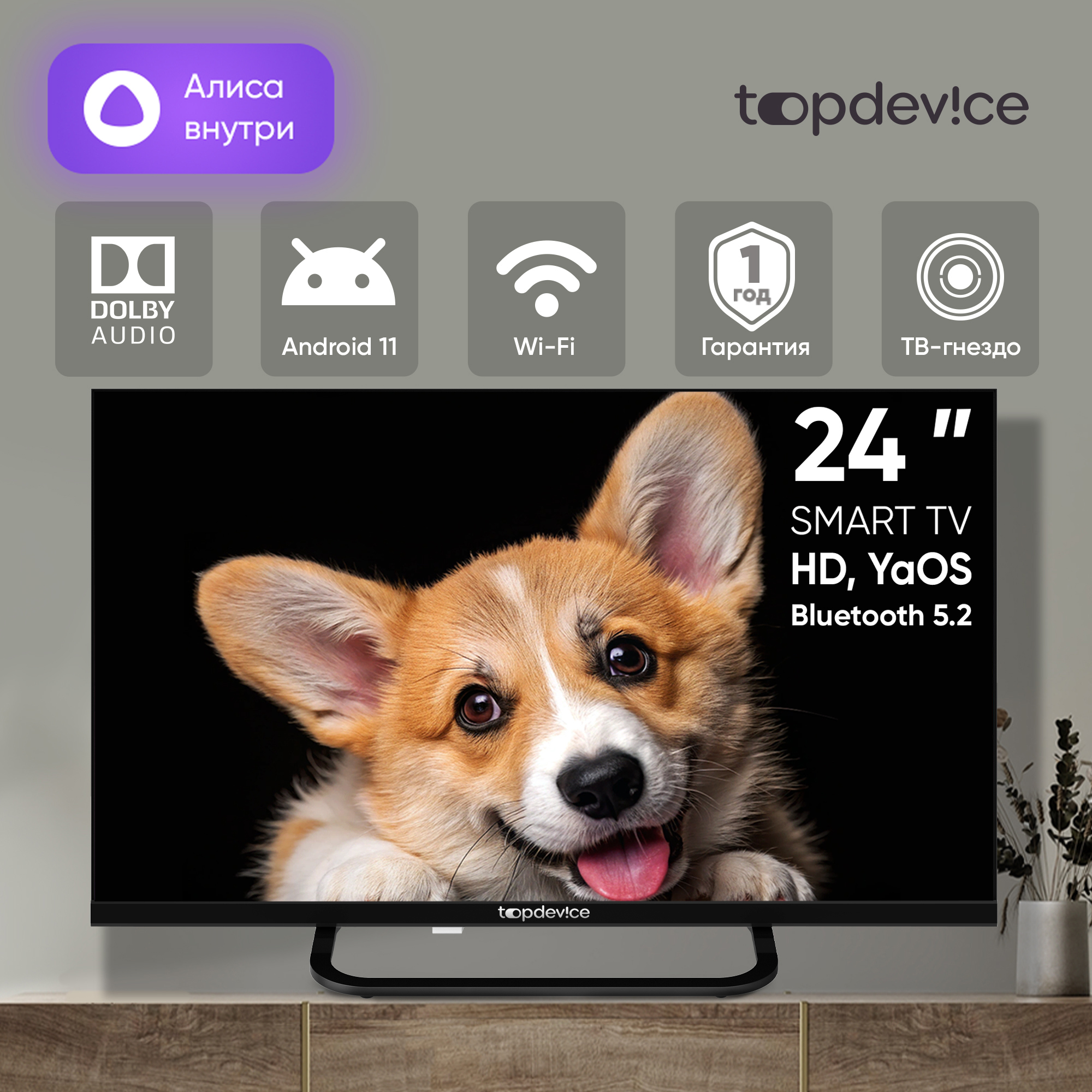 Изображение товара Телевизор Topdevice TDTV24CS03H_BK HD/VA/Smart YaOS 24" 61 см цвет черный
