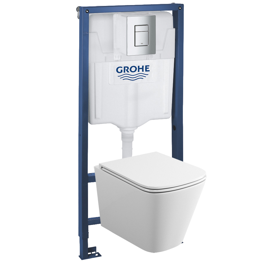 Изображение товара Комплект инсталляция и унитаз подвесной GROHE Rapid SL GH 39185001 безободковый, цвет белый