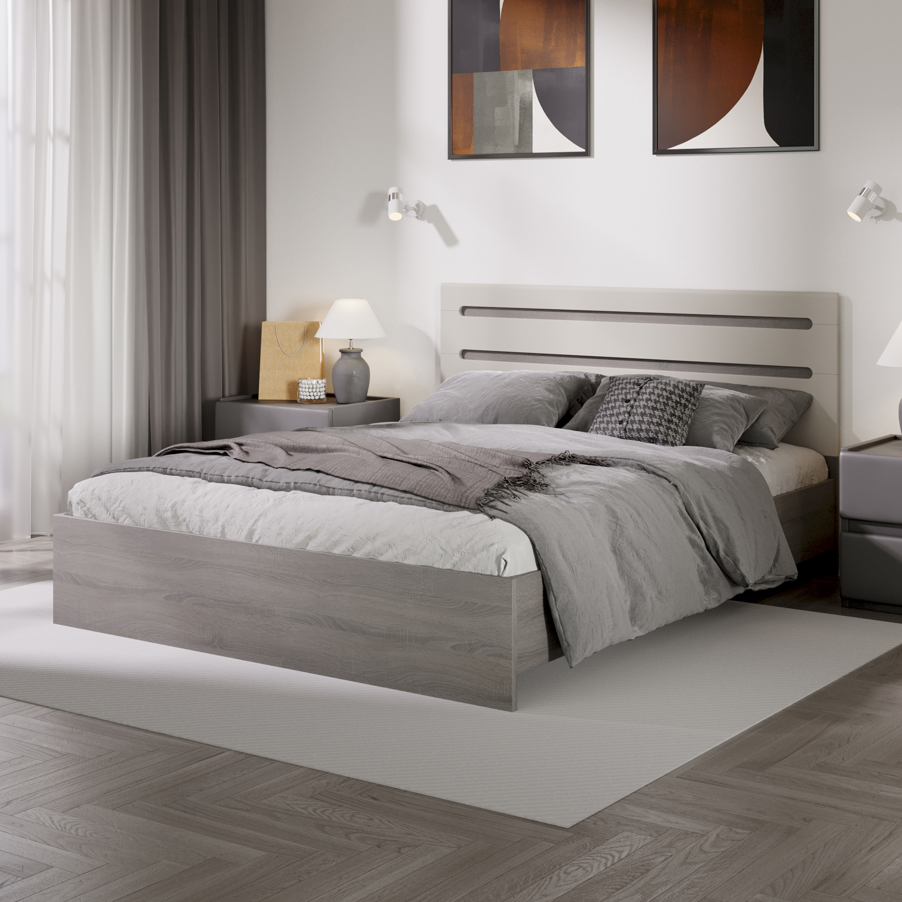 Изображение товара Кровать ТриЯ Фьюжн 167191, двуспальная, бежевый/дуб сонома