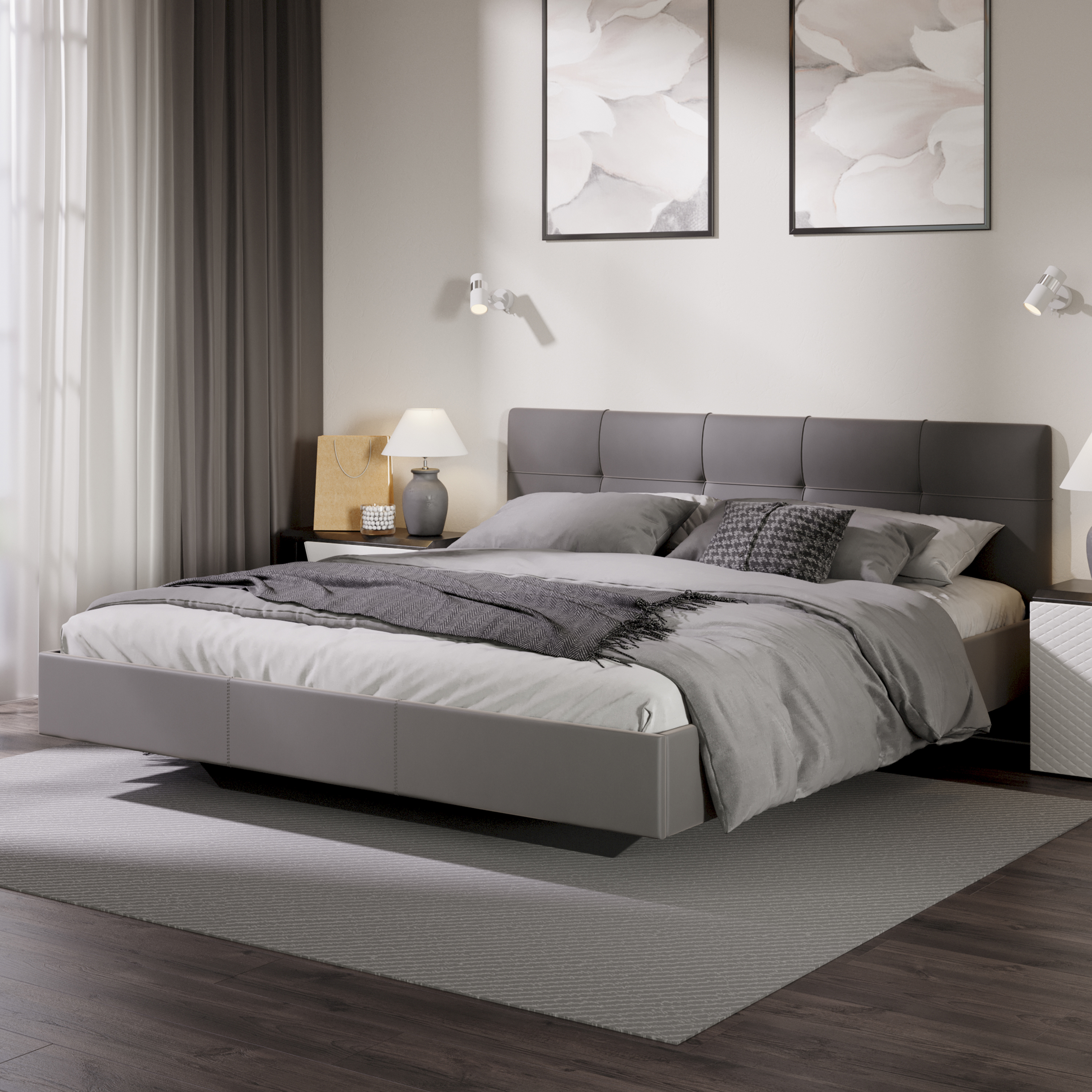 Изображение товара Кровать Трия Элис 180х200 см цвет велюр мокко современная с мягким изголовьем