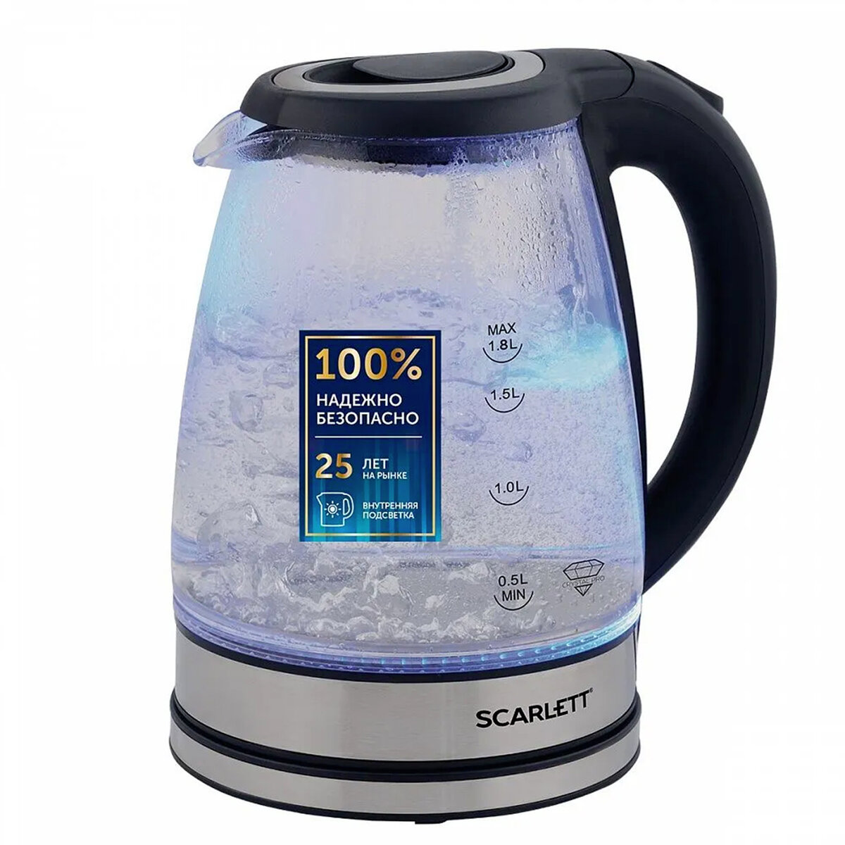 Изображение товара Стеклянный чайник Scarlett 1.8 л с подсветкой и системой Safe Work