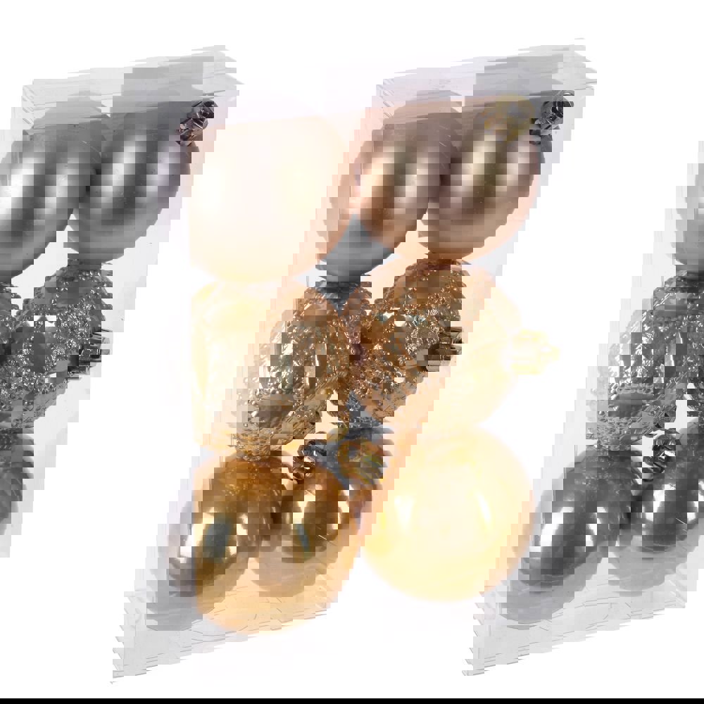 Изображение товара Набор елочных шаров 6 шт золотистый жемчуг 6 см пластиковый Глянцевый и матовый