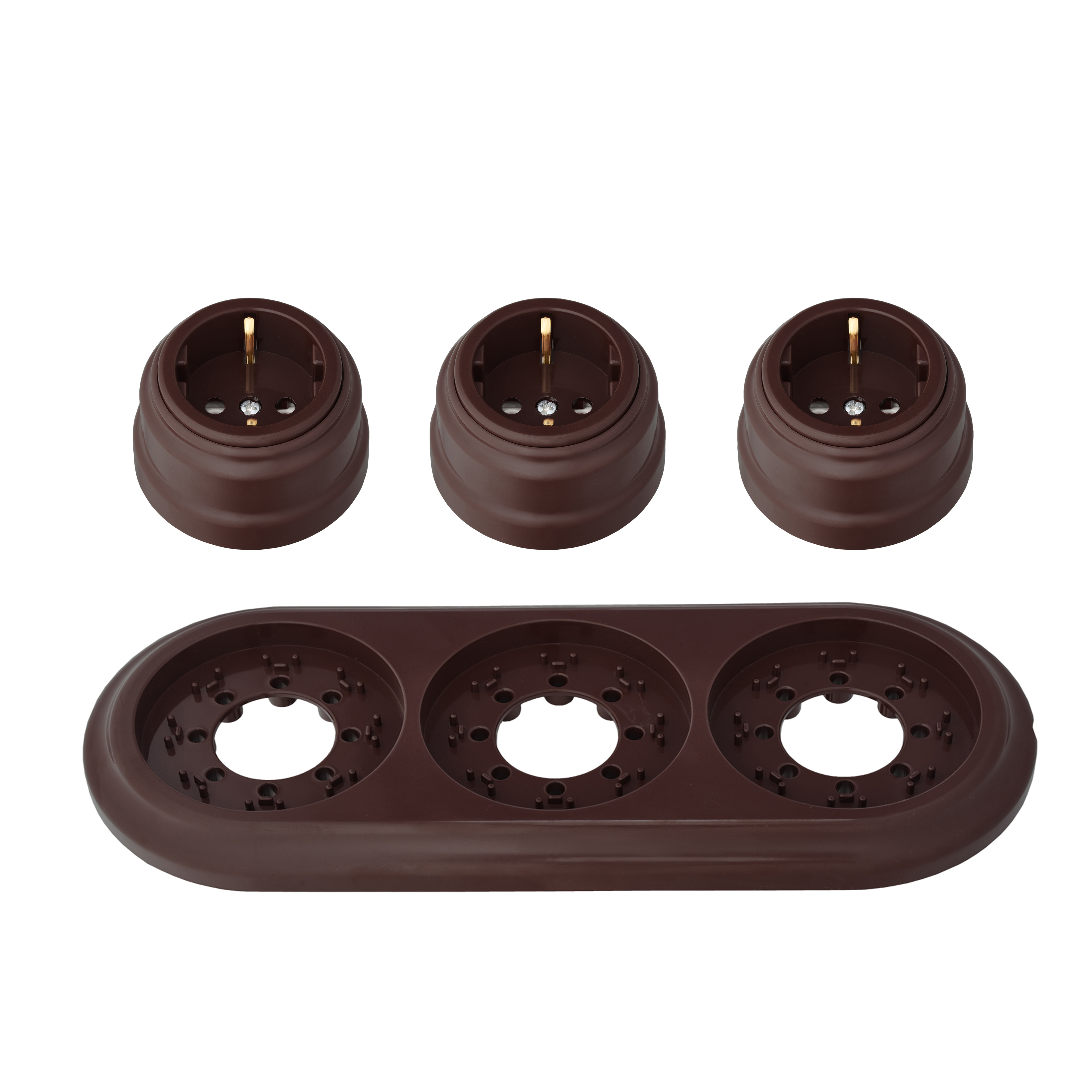 Изображение товара Розетка накладная 3 поста с рамкой РЕТРО BYLECTRICA шоколад