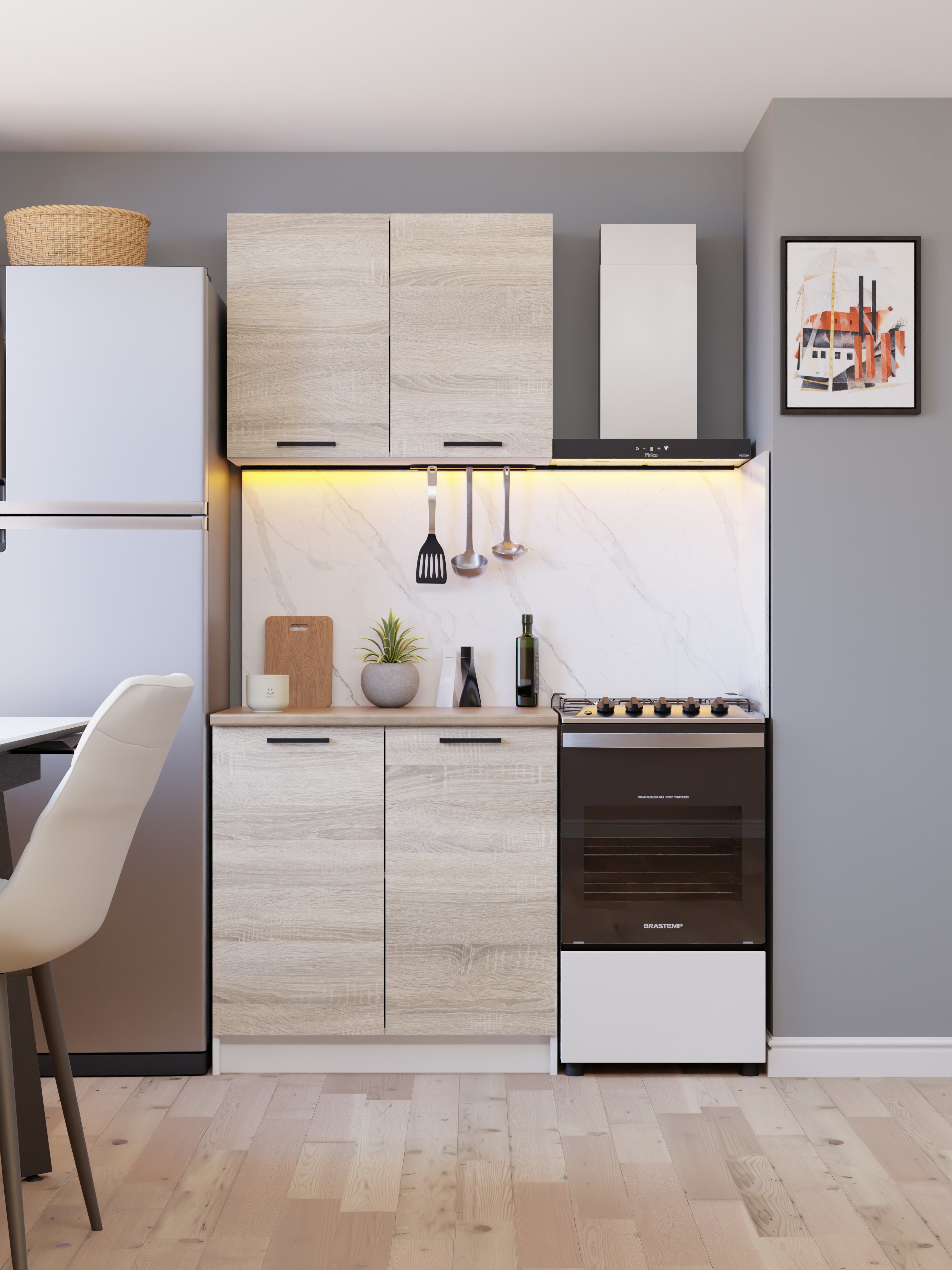 Изображение товара Кухонный гарнитур Дсв мебель Мори 72117 80x144.6x60 см ЛДСП цвет белый, дуб сонома