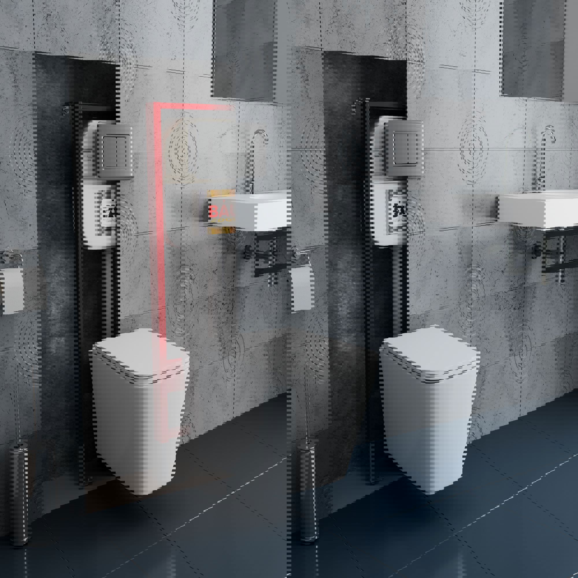 Изображение товара Комплект BAUEDGE NEO45700-BS0002-Q00017 6 в 1: инсталляция 45, унитаз безободковый Stil, сиденье дюропласт, кнопка Stil Gun Grey,, темно-серый