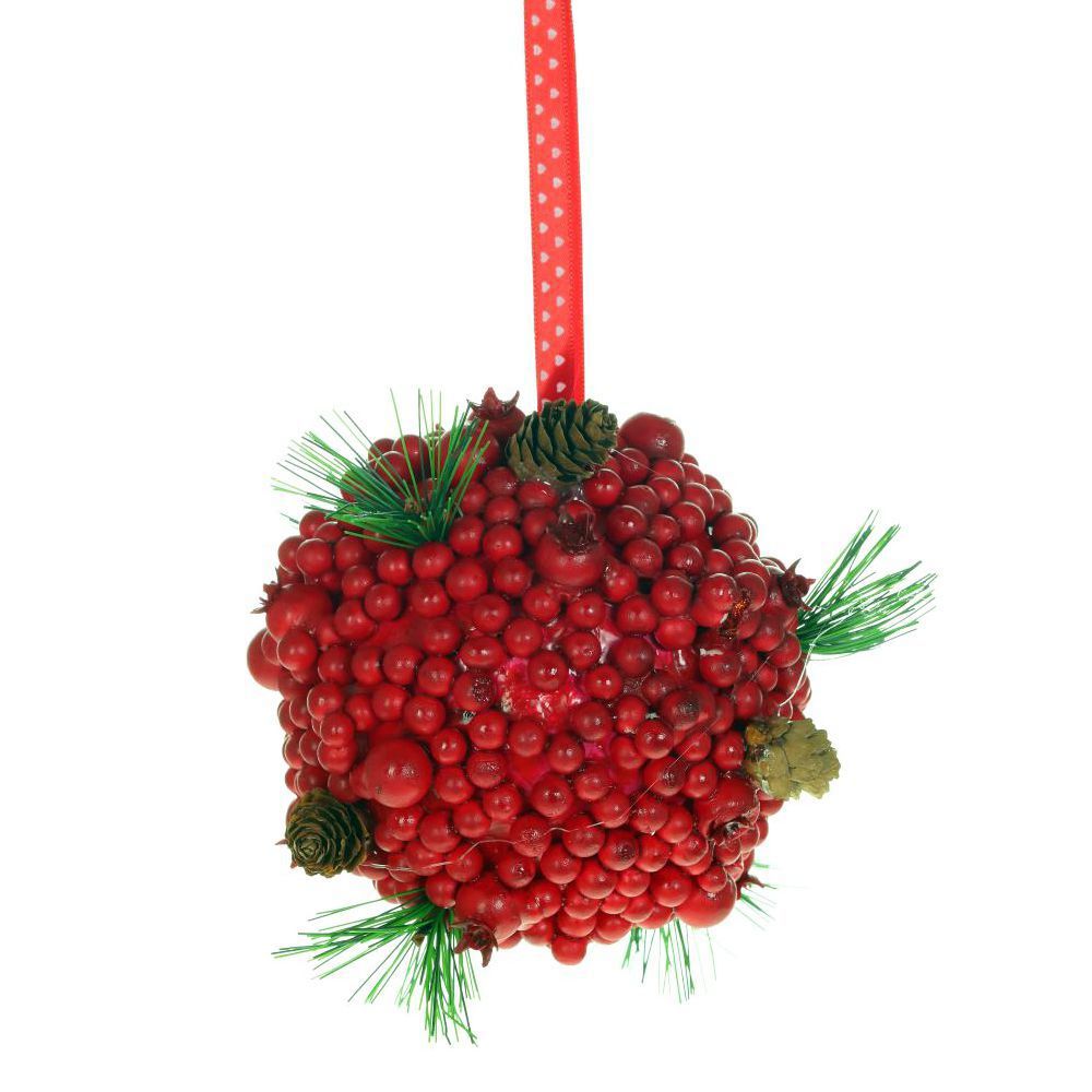 Изображение товара Новогоднее украшение Ягодный шар 14x22x14 см цвет красный
