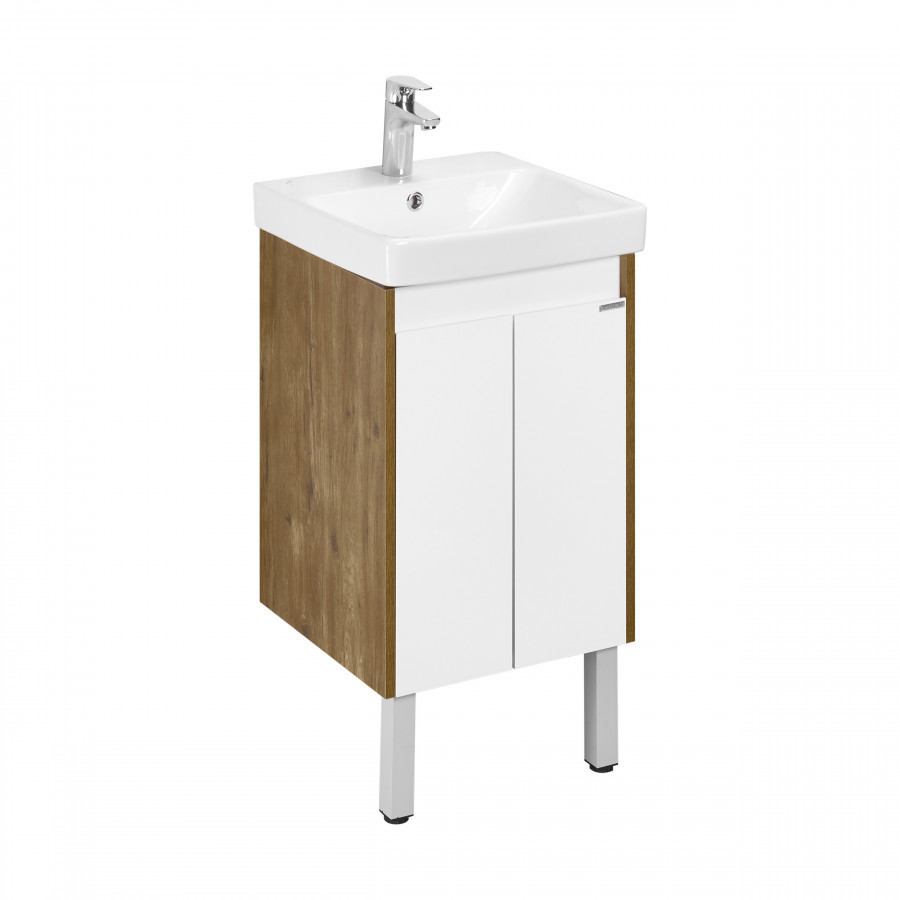 Изображение товара Тумба с раковиной в ванную подвесная Aquaton Сканди Doors 45 см цвет белый/дуб рустикальный