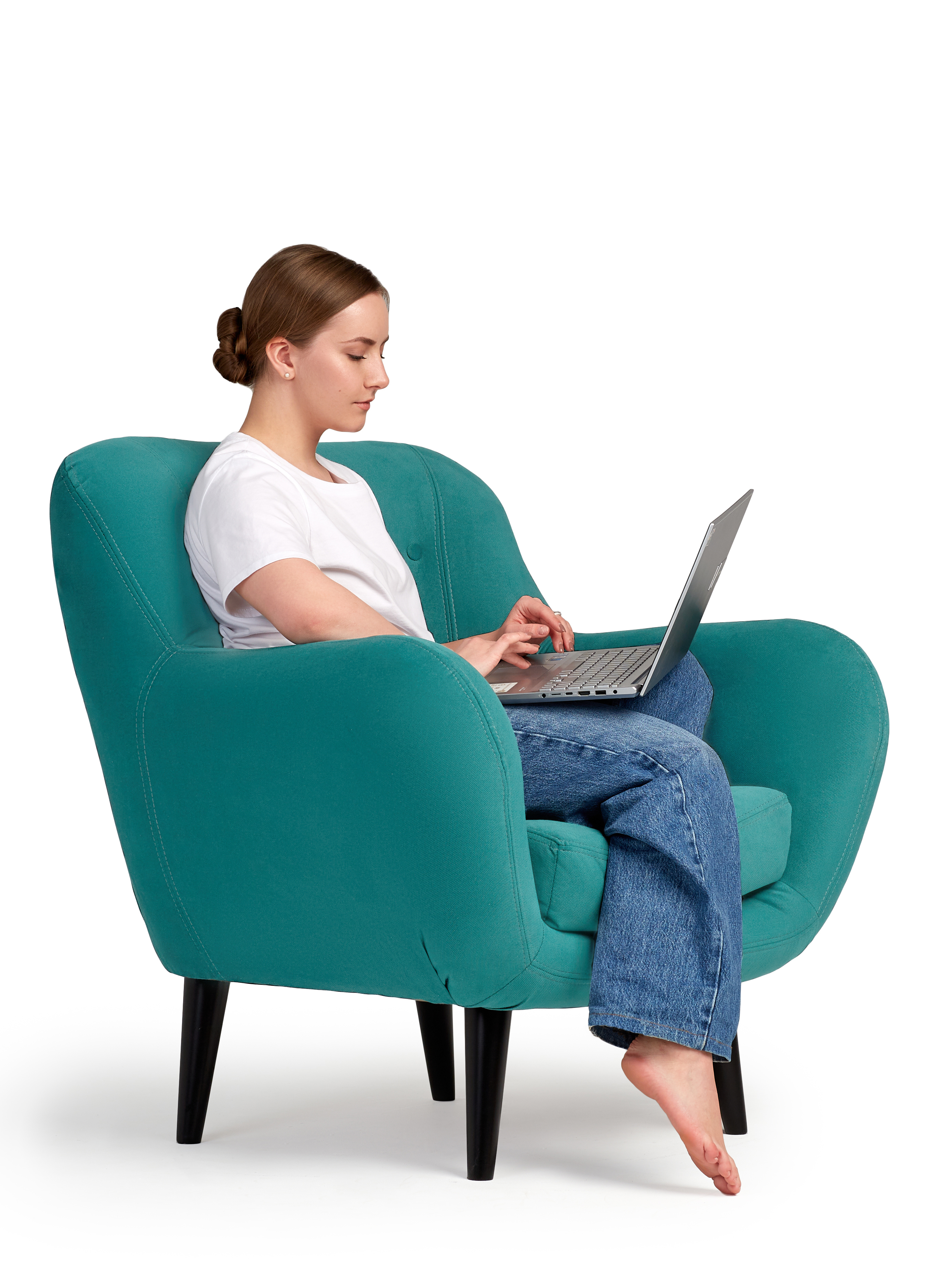 Изображение товара Кресло Элефант из велюра берюзового цвета с высокой спинкой и ножками в комплекте