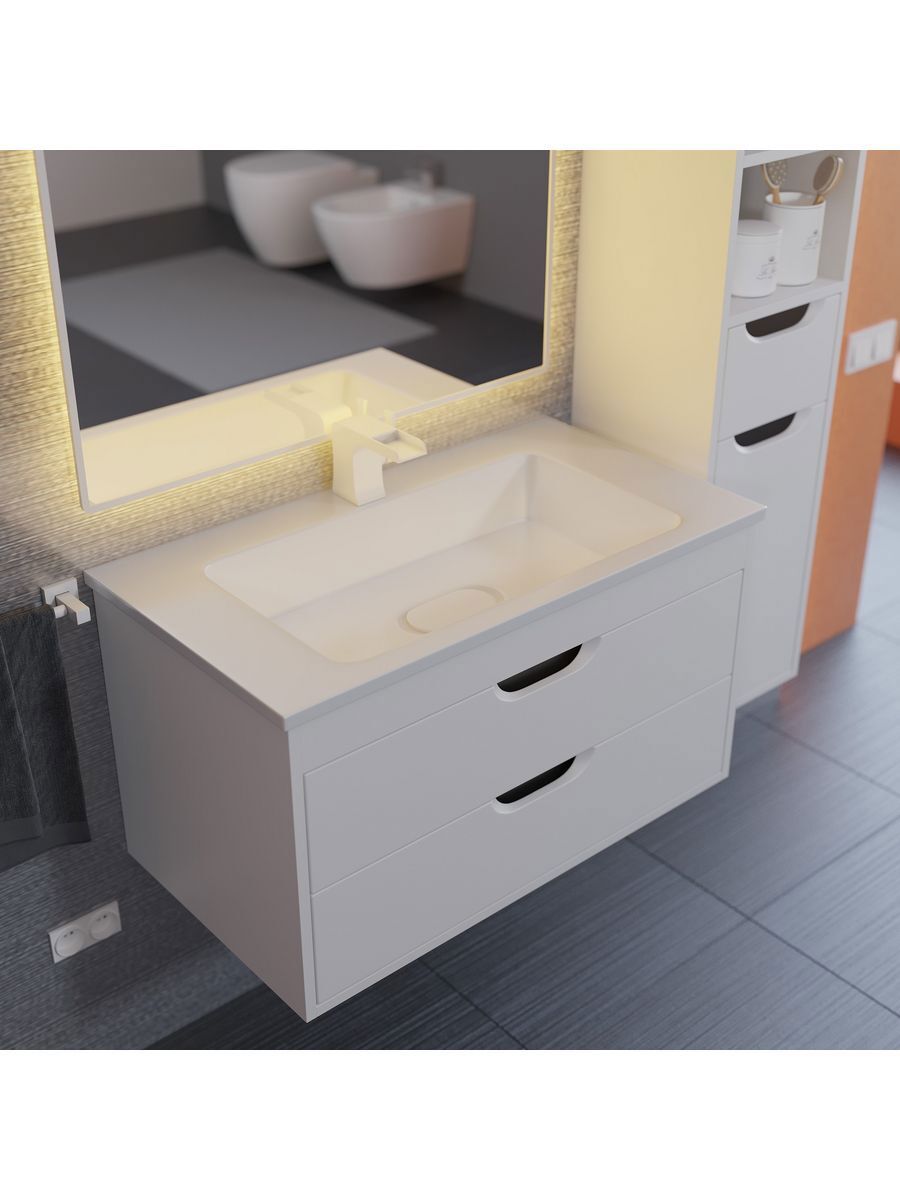 Изображение товара Подвесная тумба под раковину Uperwood Modul 80 см белая матовая и глянцевая