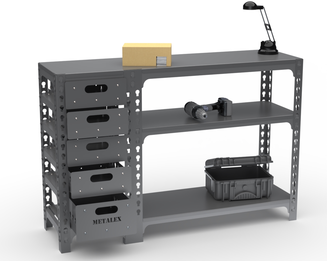 Изображение товара Металлический стол-верстак с полками и ящиками 111815 260 кг Россия