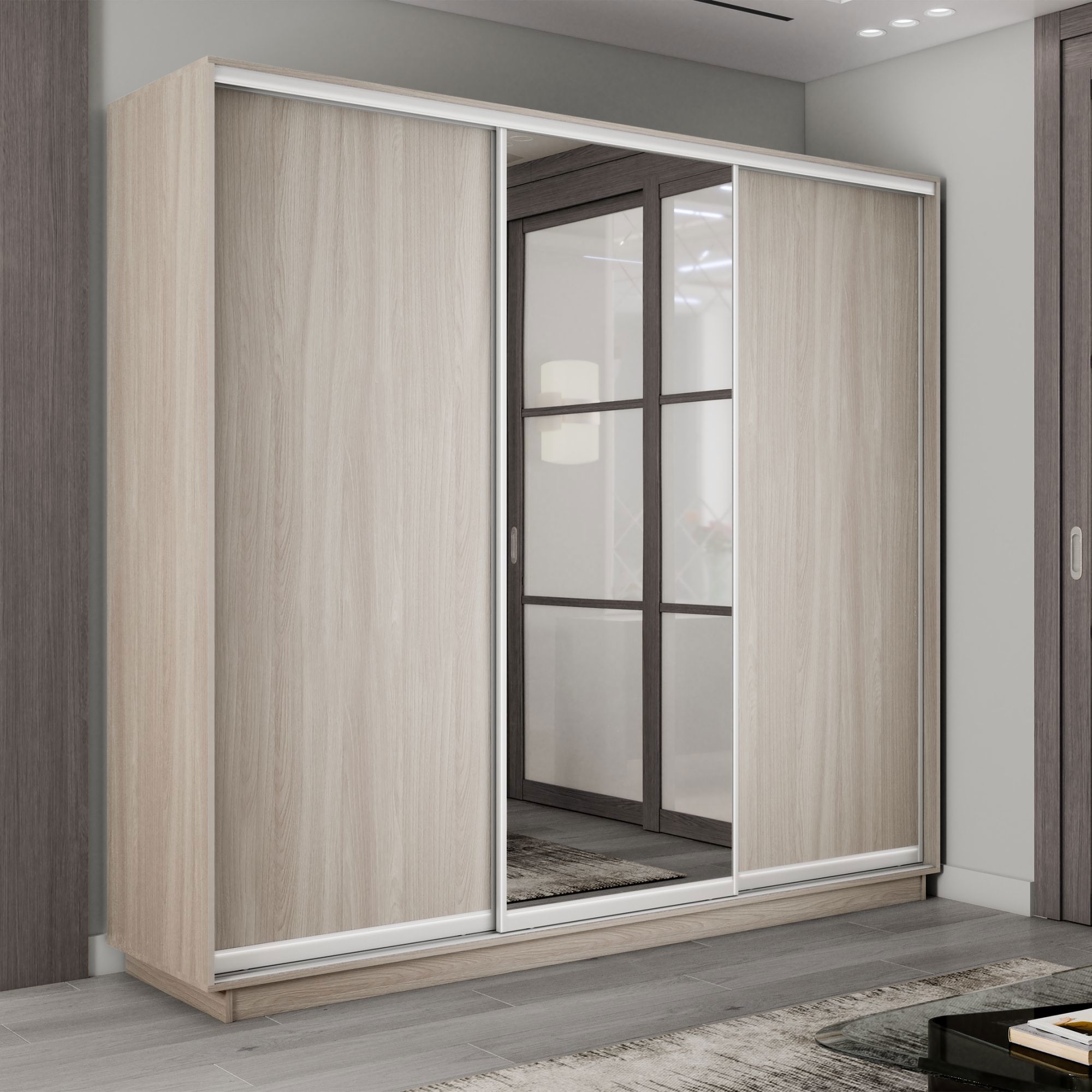 Изображение товара Трехдверный шкаф-купе 220x180x60см из ЛДСП с зеркалами Мебельная Компания Е1
