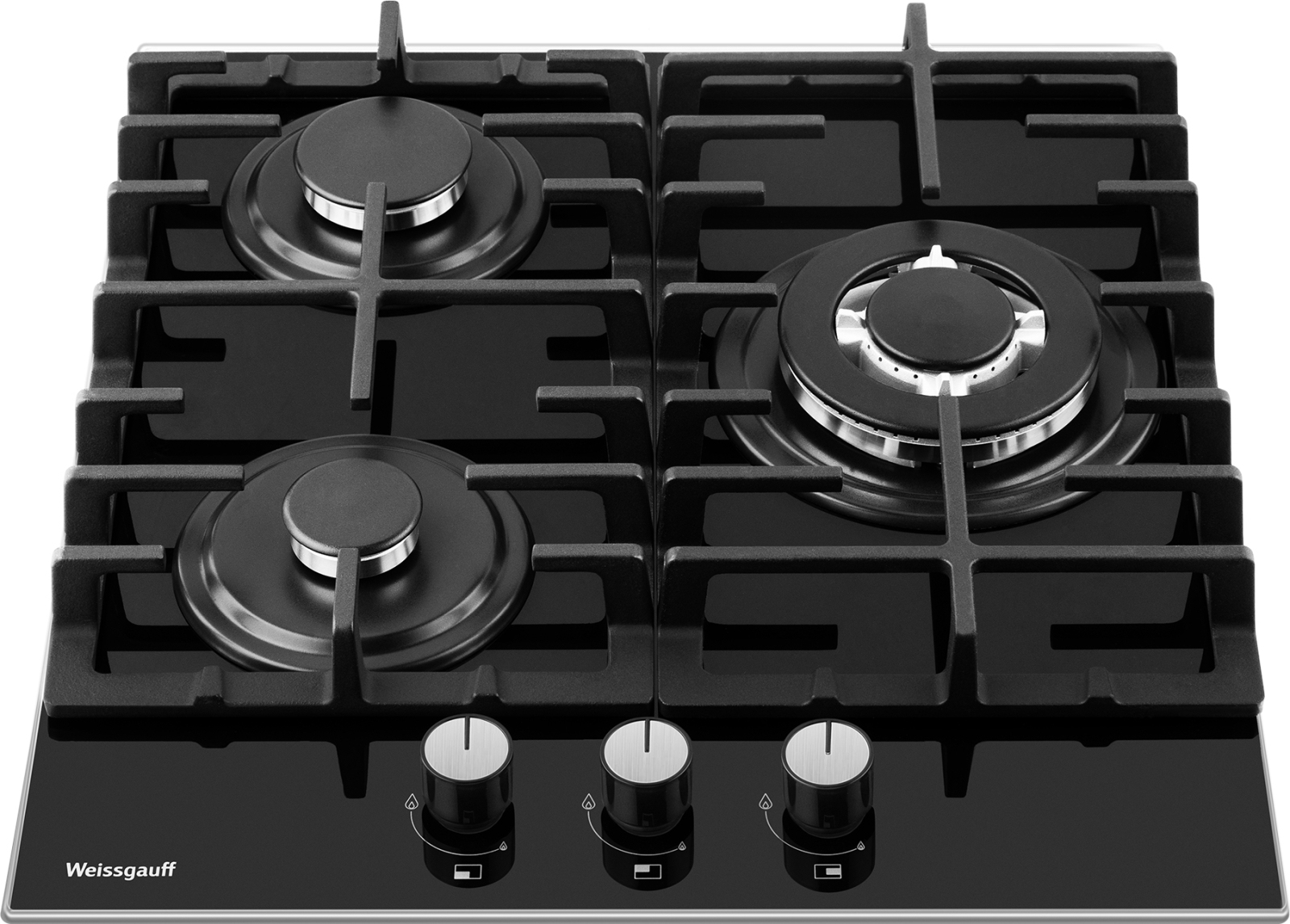 Изображение товара Газовая варочная панель Weissgauff HGG 451 BFV 45 см 3 конфорки черный стекло