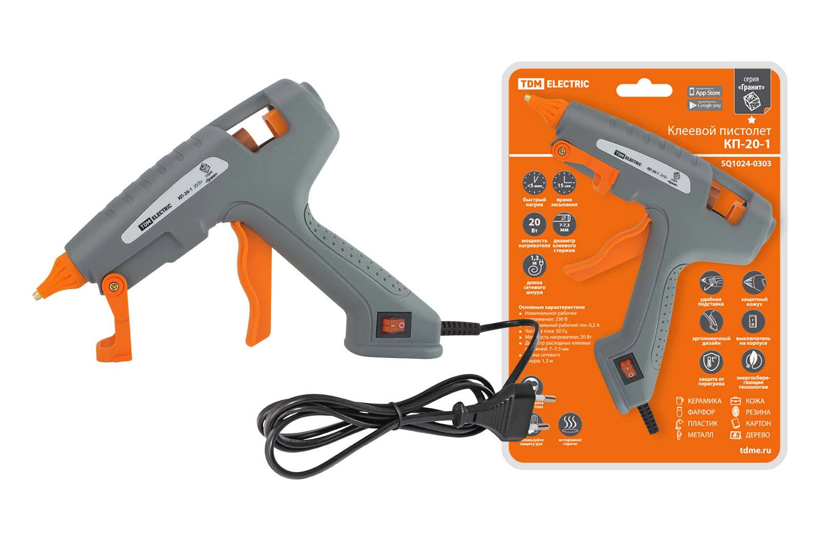 Изображение товара Пистолет клеевой TDM SQ1024-0303, 20 Вт, для стержней 7 мм