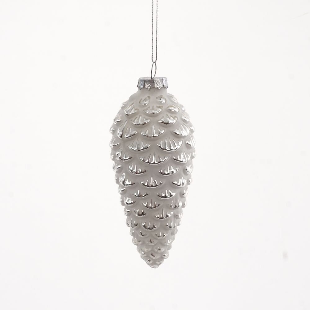 Изображение товара Набор елочных игрушек 15 см белый стекло шишка для новогодней елки