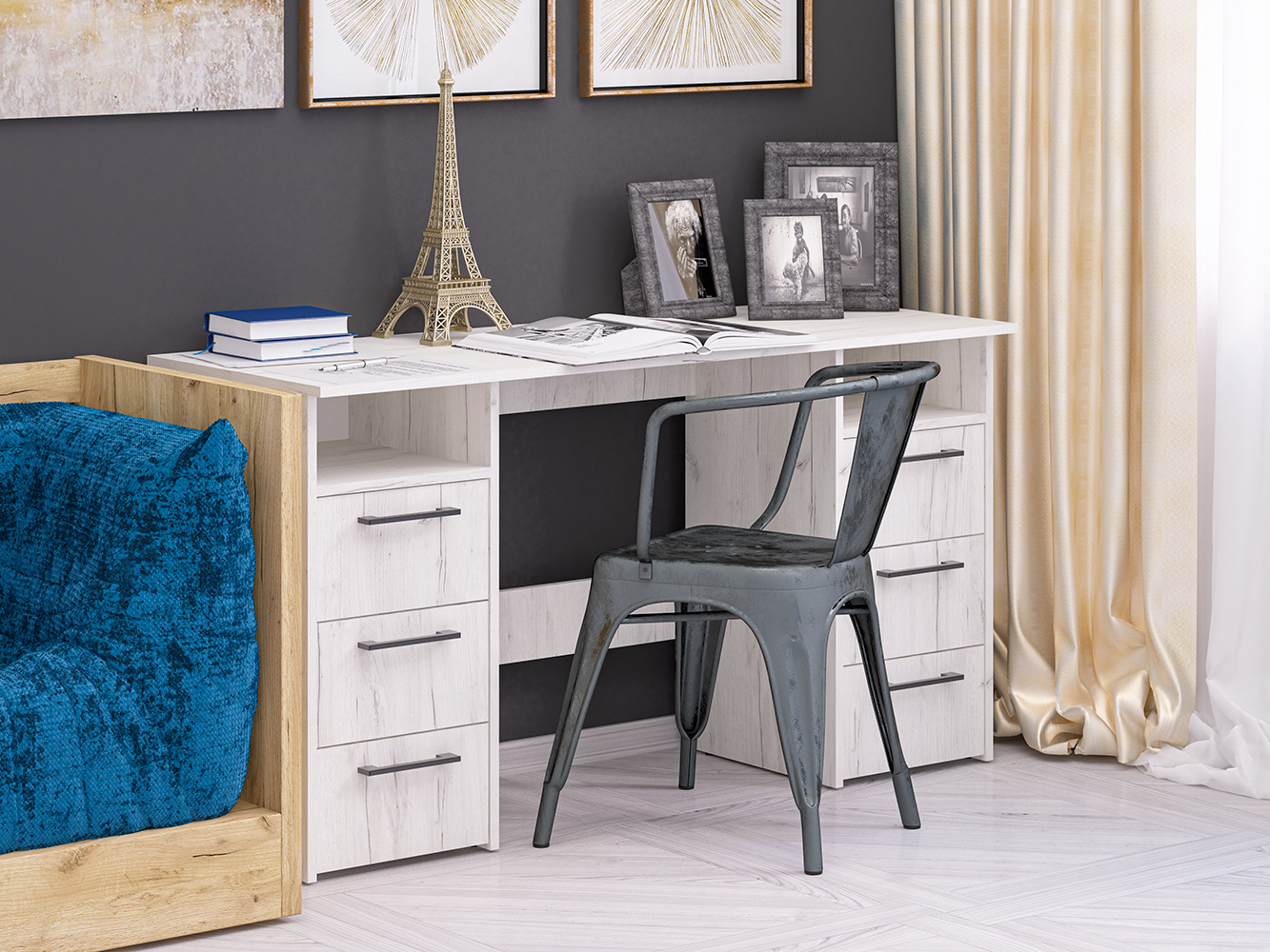 Изображение товара Стол письменный Пирамида 140x75x50 см светлый дуб ЛДСП с ящиками