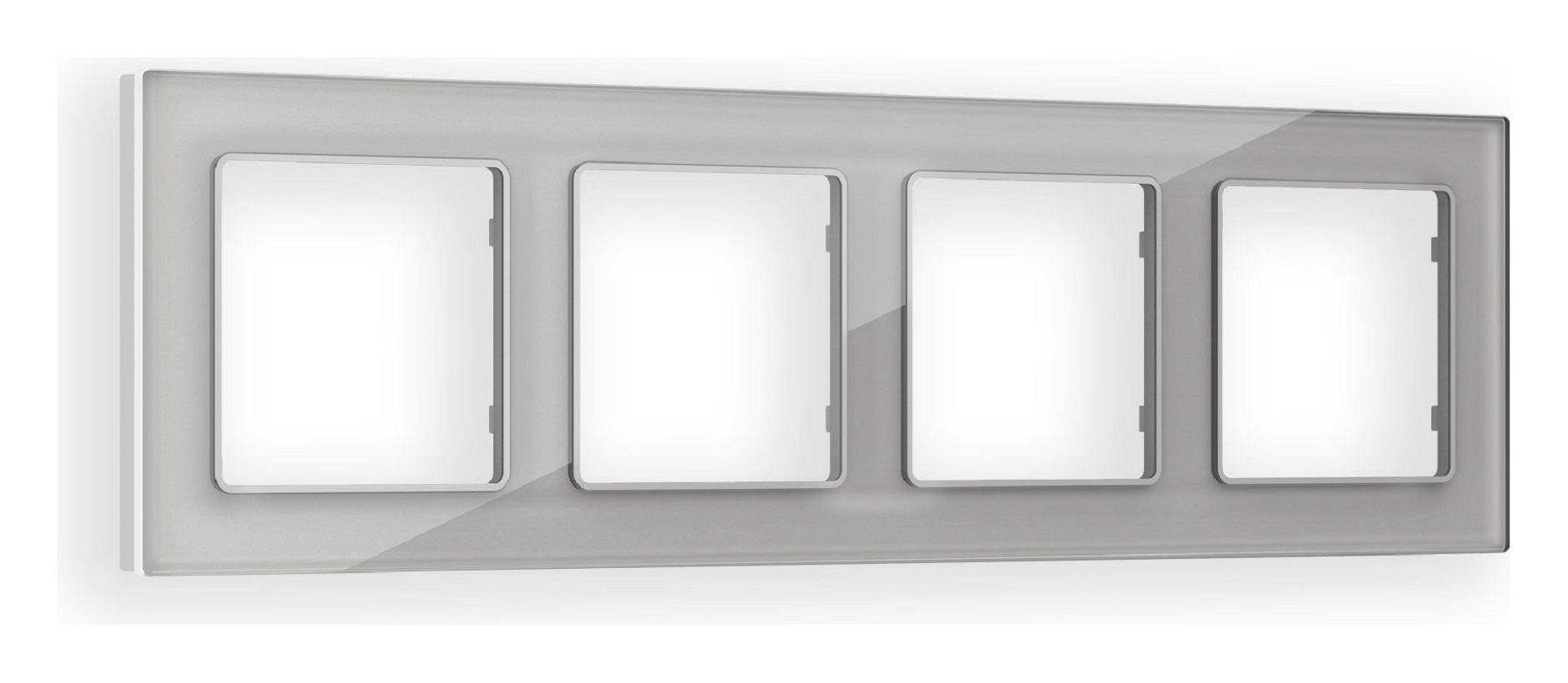 Изображение товара Рамка для розеток и выключателей Alfa Platos AF330404 серебро 4 поста стекло