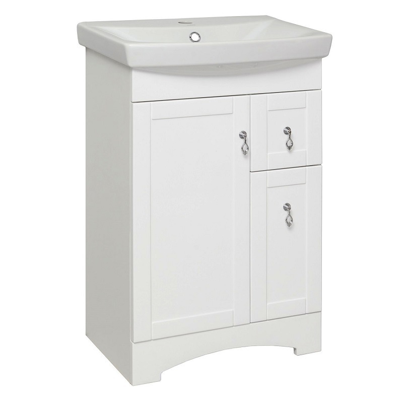 Изображение товара Тумба под раковину RUNO Мерида 55 см напольная белая с ящиком и полками