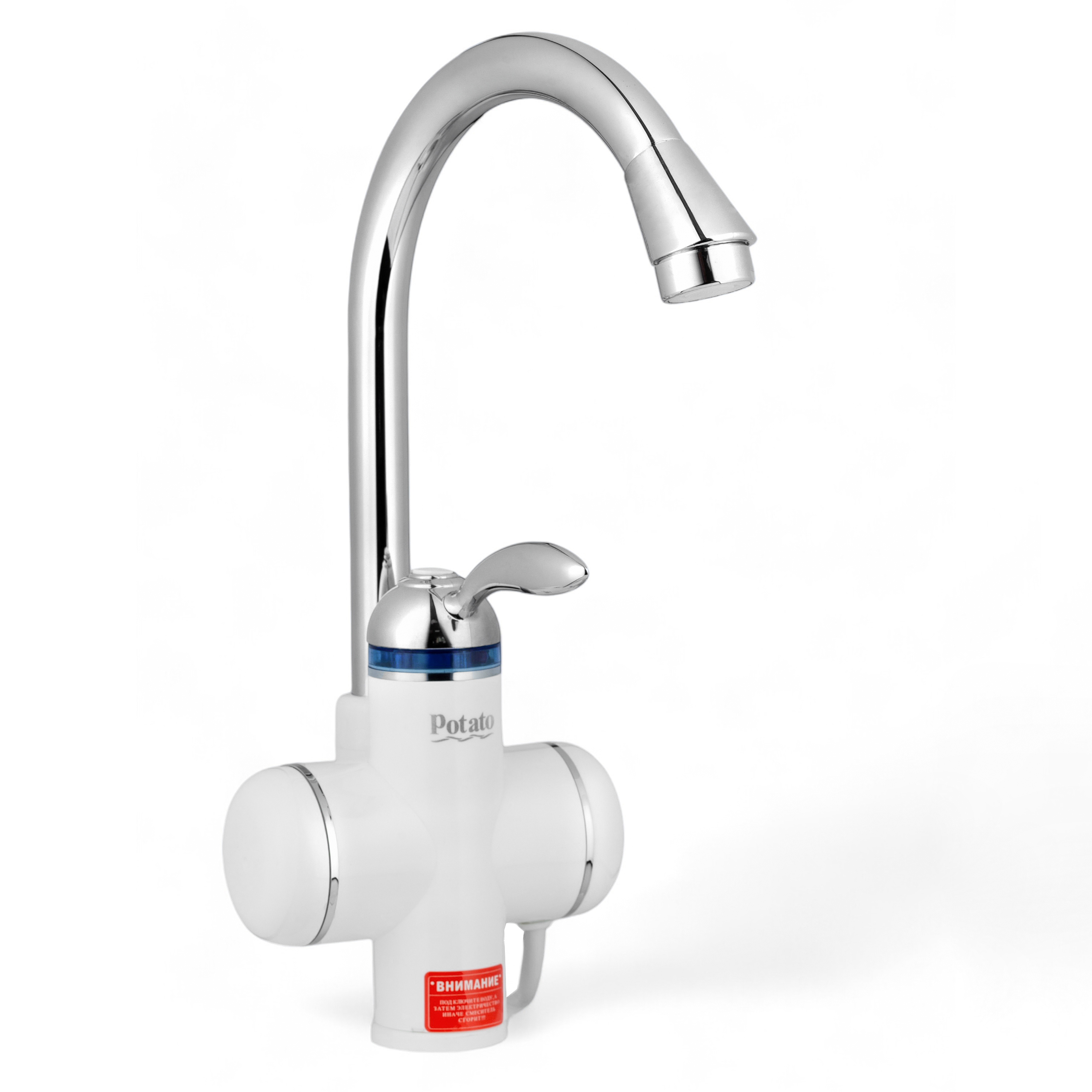 Изображение товара Проточный электрический водонагреватель Potato P0055, 3.3 кВт, белый, для кухни и дачи