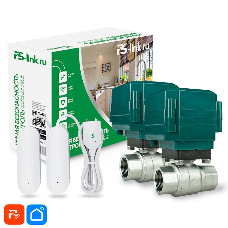 Изображение товара Комплект защиты от протечек воды Ps-Link KIT-QT0402WIFI для двух труб 3/4
