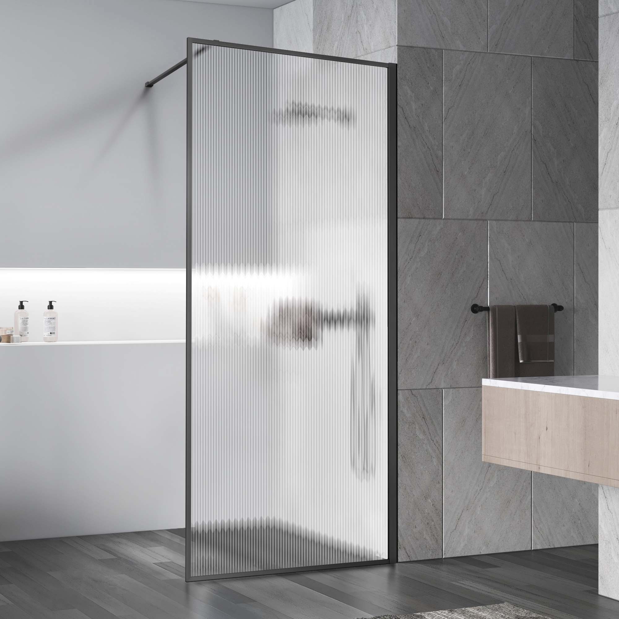 Изображение товара Душевая перегородка Vincea Walk-In VSW-1HP900FLGM 90x200см профиль вороненая сталь стекло рифленое