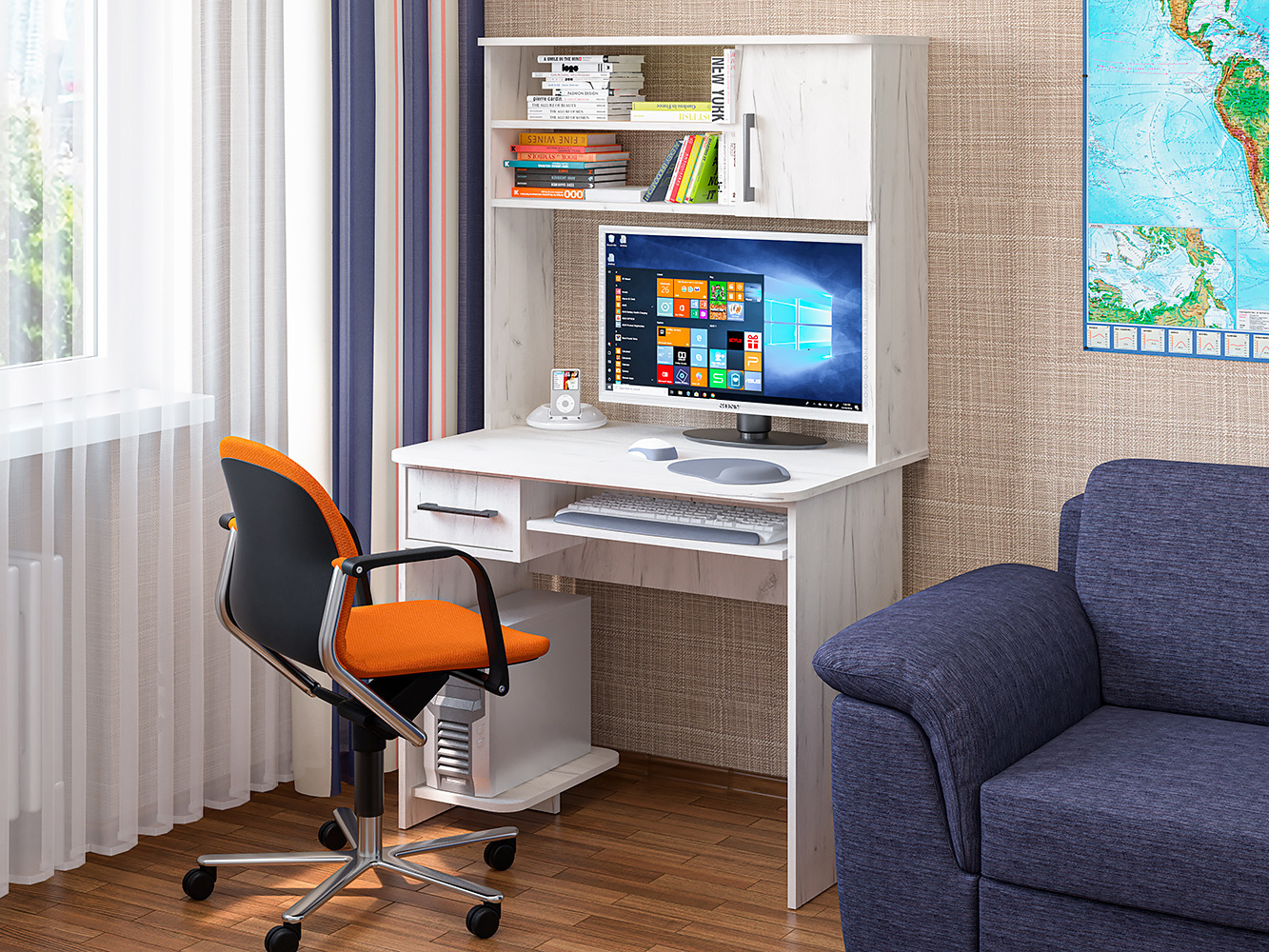 Изображение товара Офисный стол с полкой Пирамида СК-15 90x156x60 см ЛДСП белый для офиса и дома