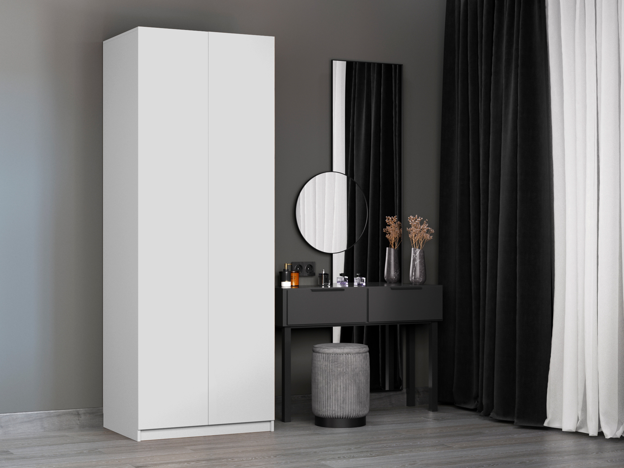 Изображение товара Шкаф распашной Мебельная компания е1 LCK_GR_SH_800_B белый снег 81x220x52.5 см