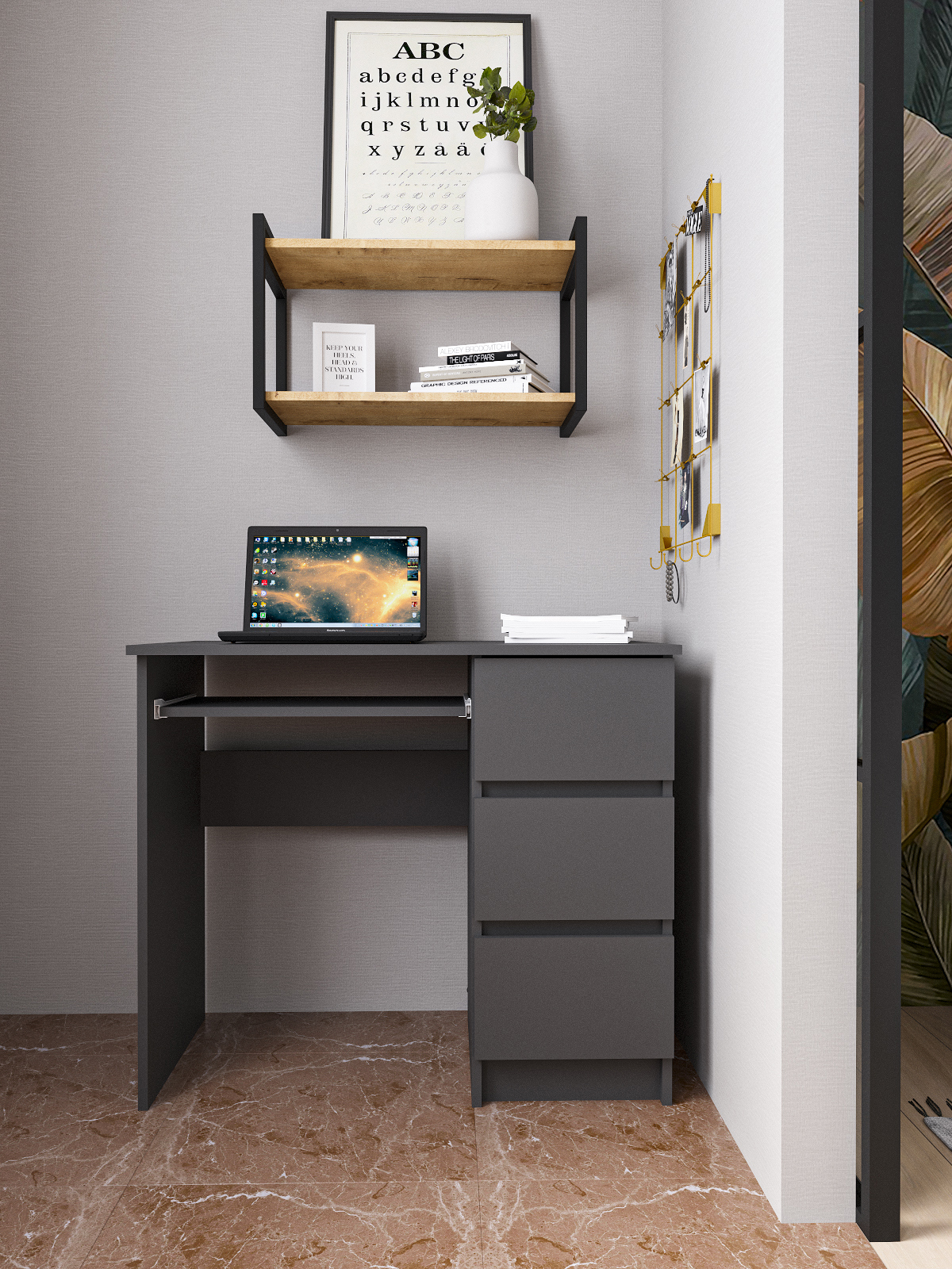 Изображение товара Многофункциональный письменный стол Мори 45647 из ЛДСП, графит, Россия