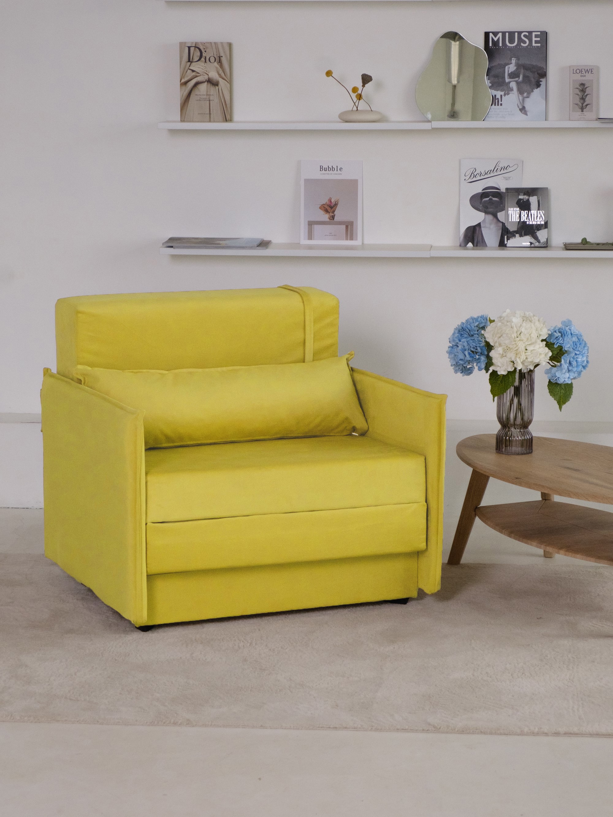 Изображение товара Кресло Атлант раскладное велюр желтый 95x95x87 см с гарантией