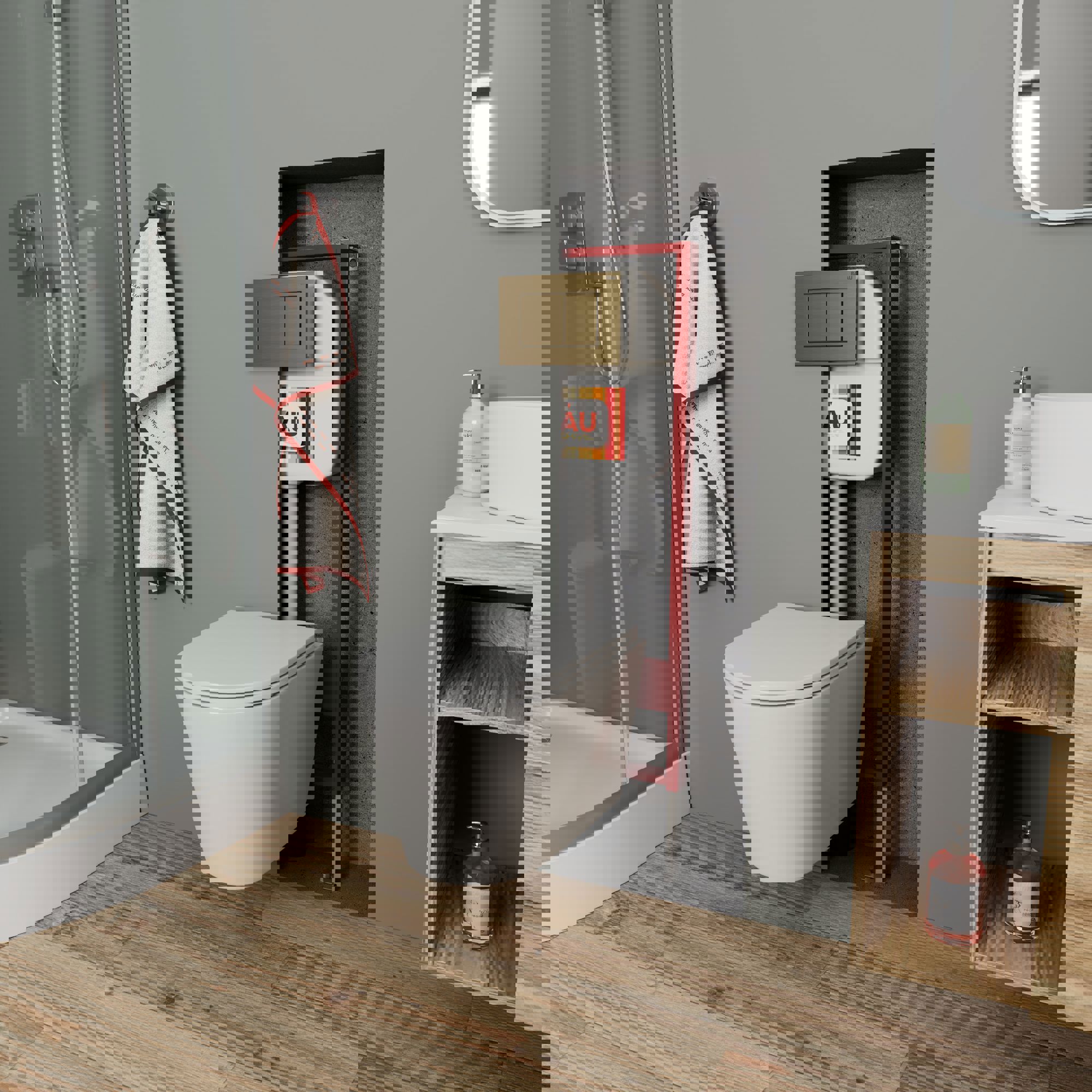 Изображение товара Комплект BAUEDGE NEO45700-BK0001-HQ3-Q00012 6 в 1 инсталляция и безободковый унитаз