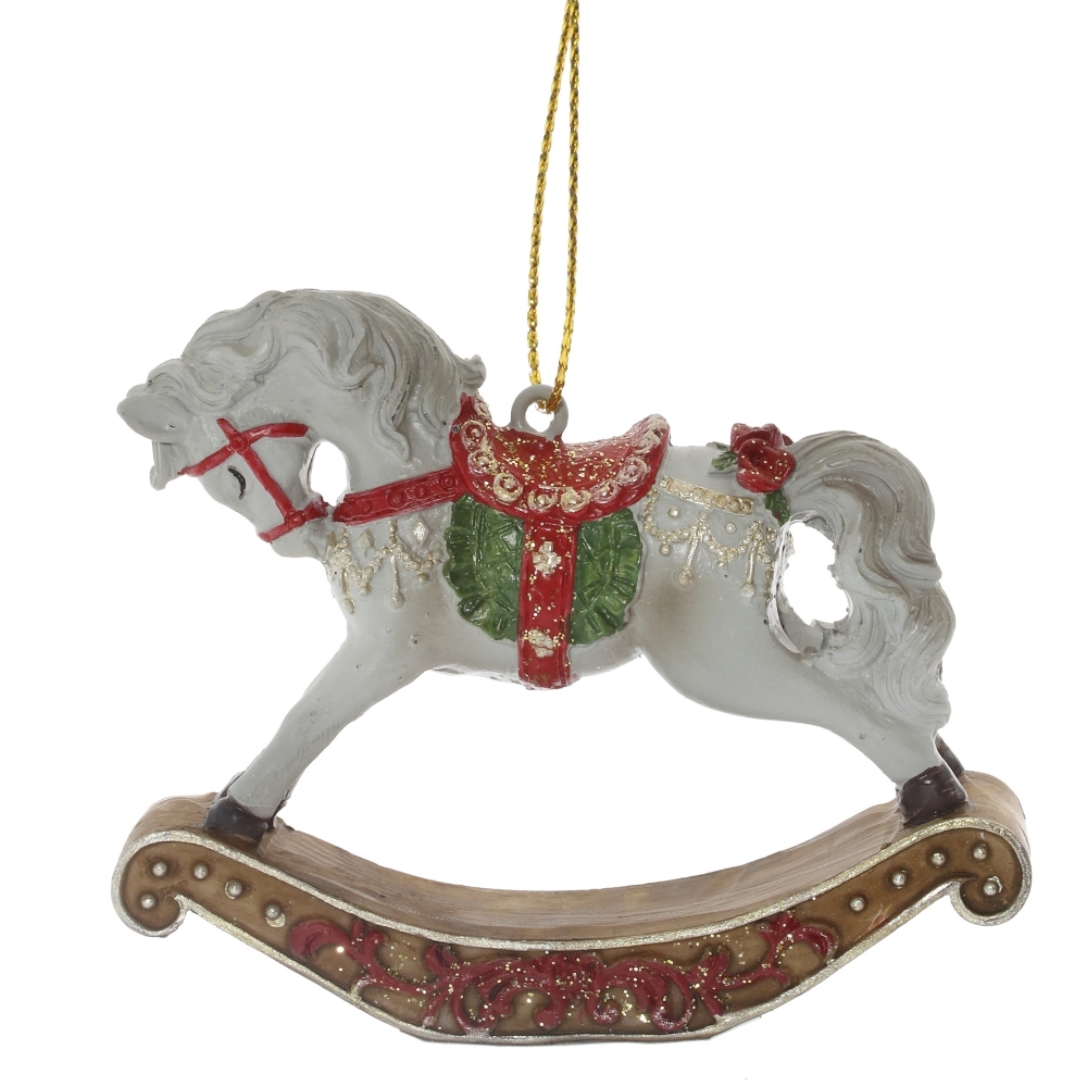 Изображение товара Елочная игрушка белая лошадка-качалка 6.5 см новогодний декор