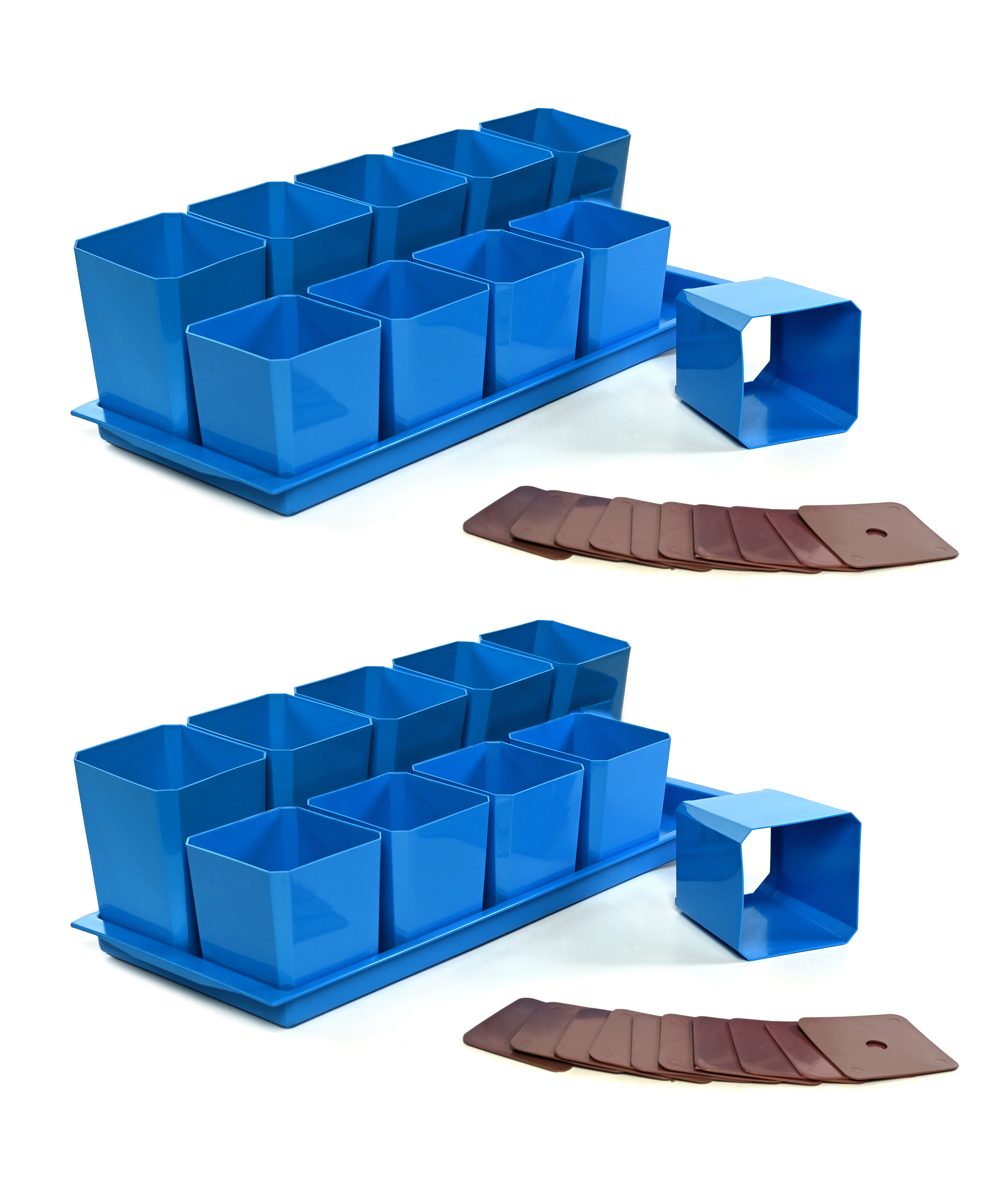 Изображение товара Набор горшков для рассады 2 шт Пеликан 10 шт 0.75 л и 0.5 л каскад голубой