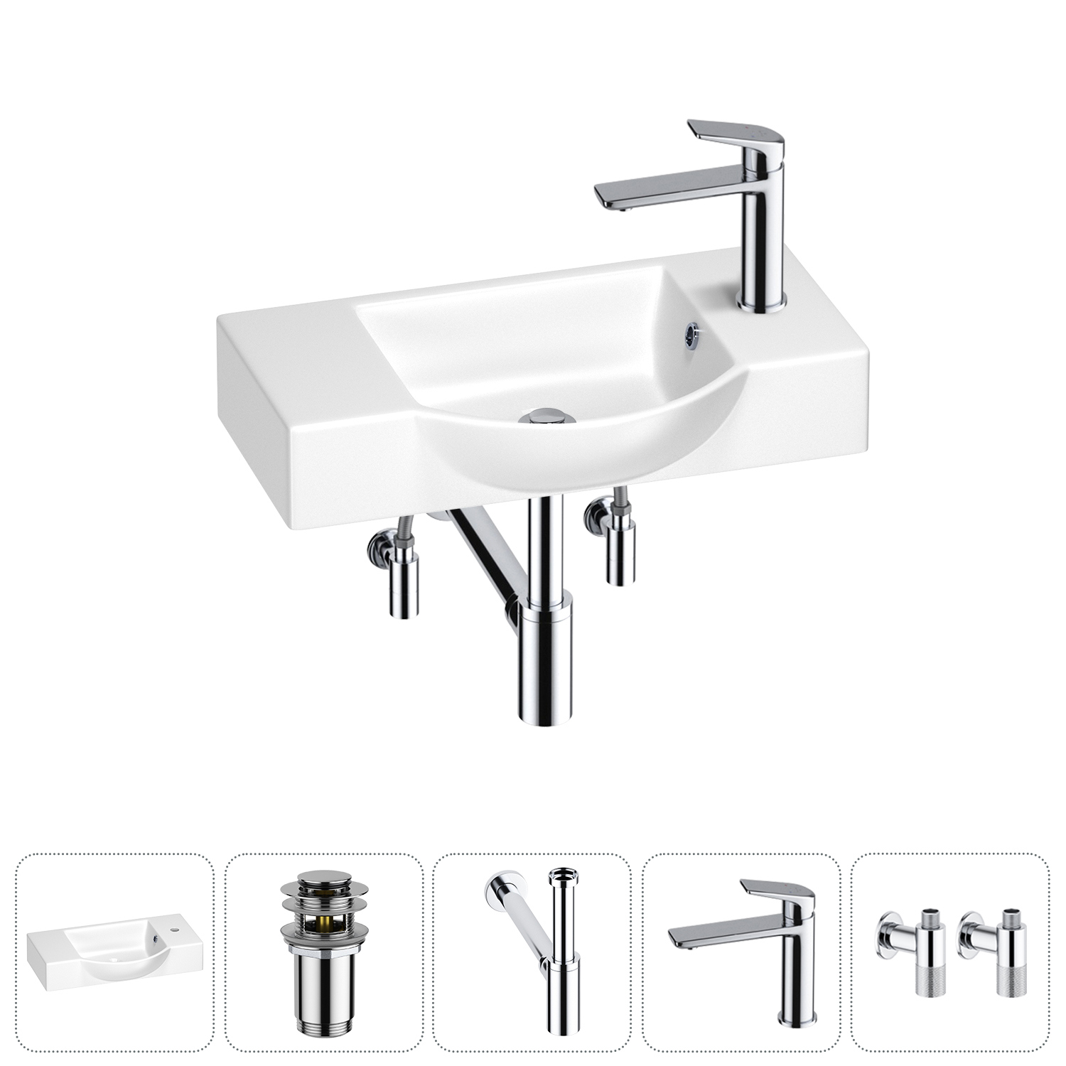 Изображение товара Раковина Wellsee wc area 55 см керамическая с хром комплектом