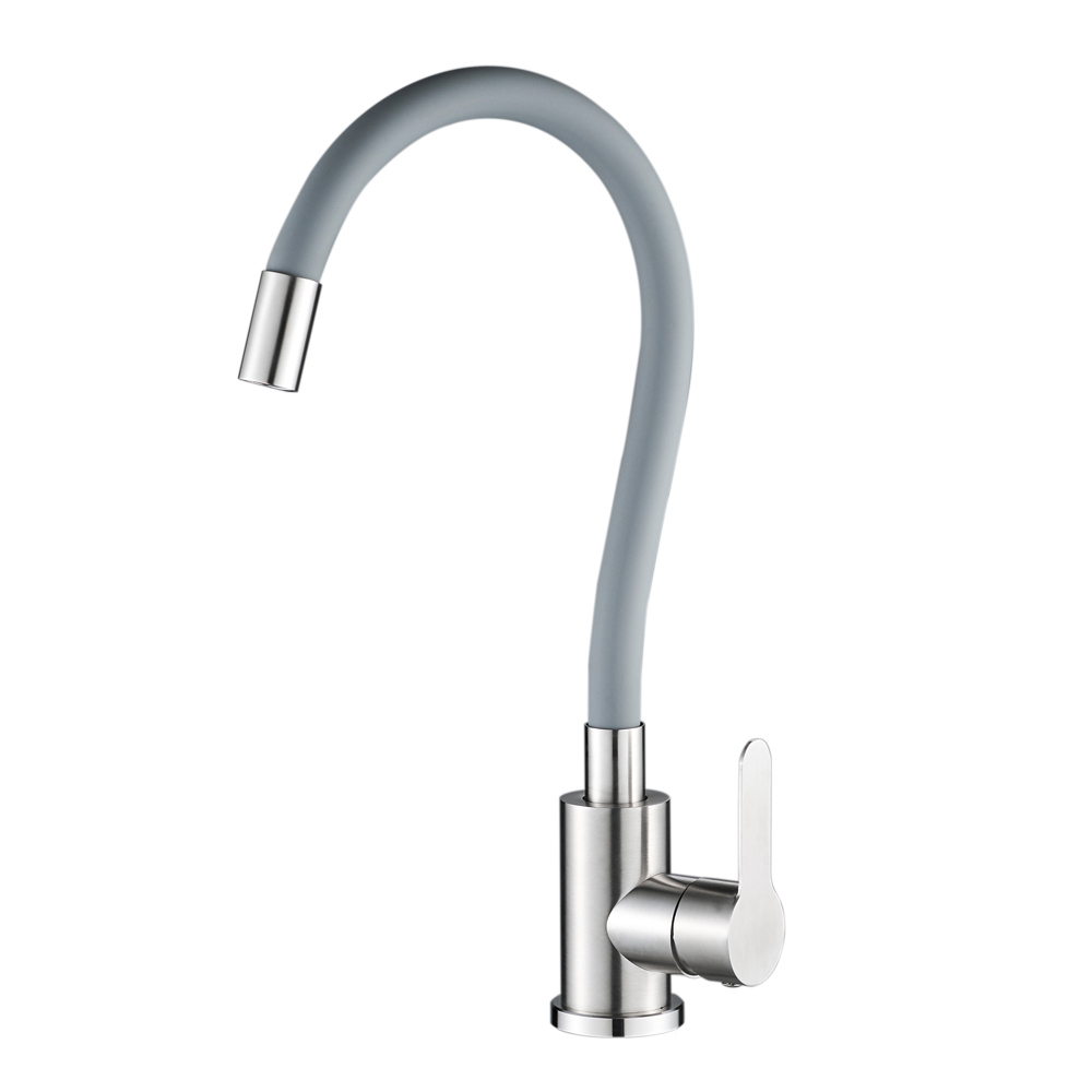 Изображение товара Смеситель для кухни однорычажный Wesnaart Eko гибкий излив 30 см нержавеющая сталь цвет сатин/серый