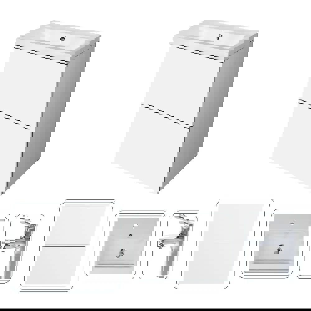 Изображение товара Тумба подвесная с раковиной AM.PM M90-FHX0602-F85A02100 со смесителем X-Joy хром, 60 см, белый глянец