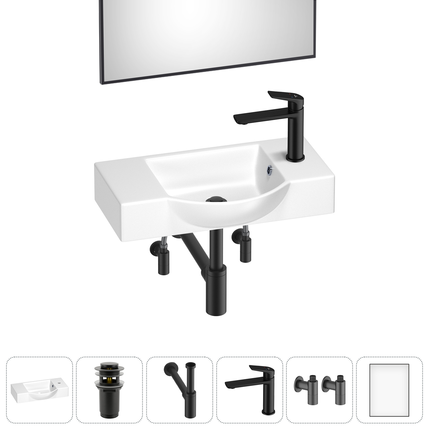 Изображение товара Раковина Wellsee wc area 202011894 55 см матовый черный с комплектующими