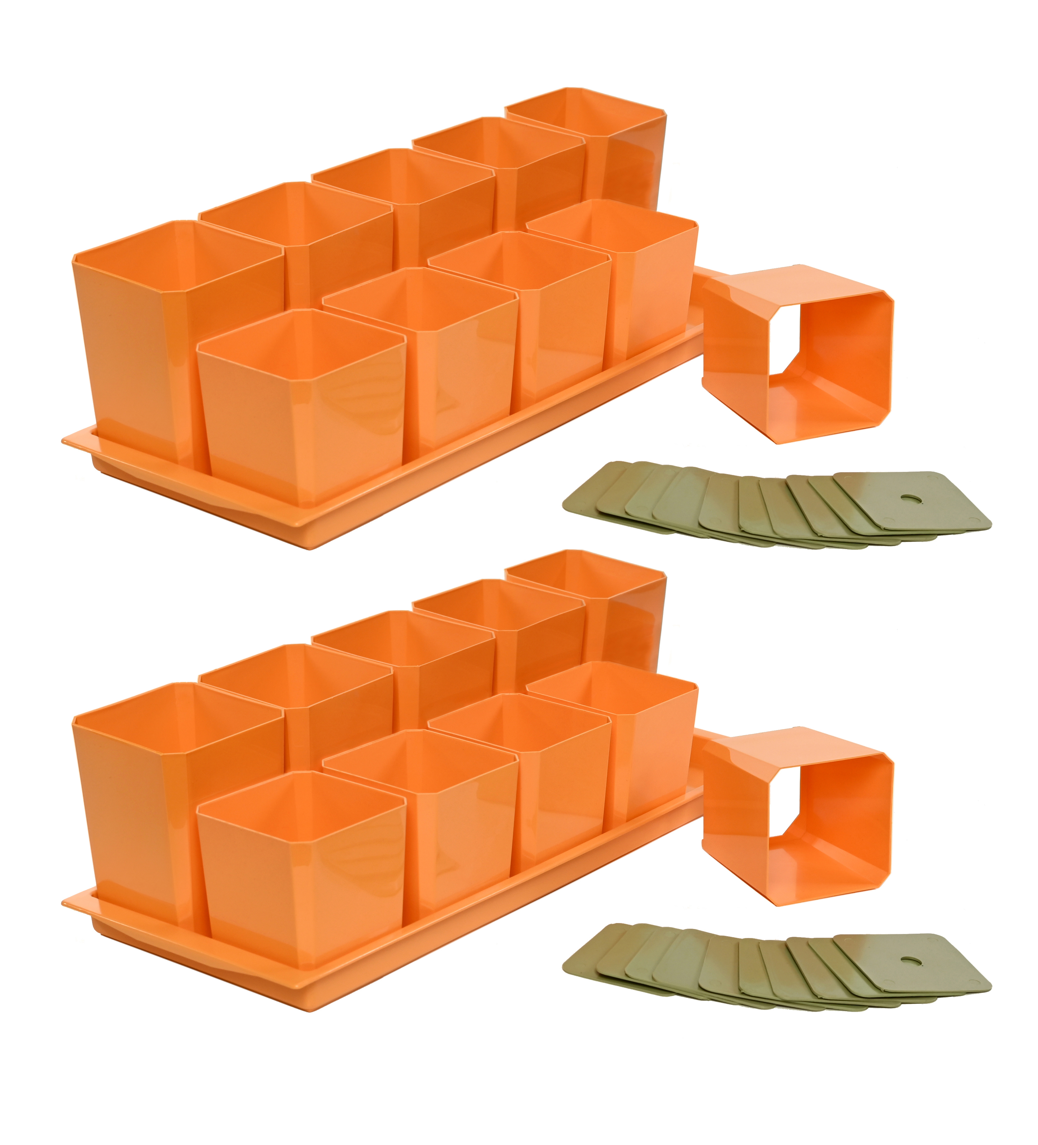 Изображение товара Набор горшков для рассады 2 шт Пеликан 10 шт 0.75 л и 0.5 л каскад оранжевый