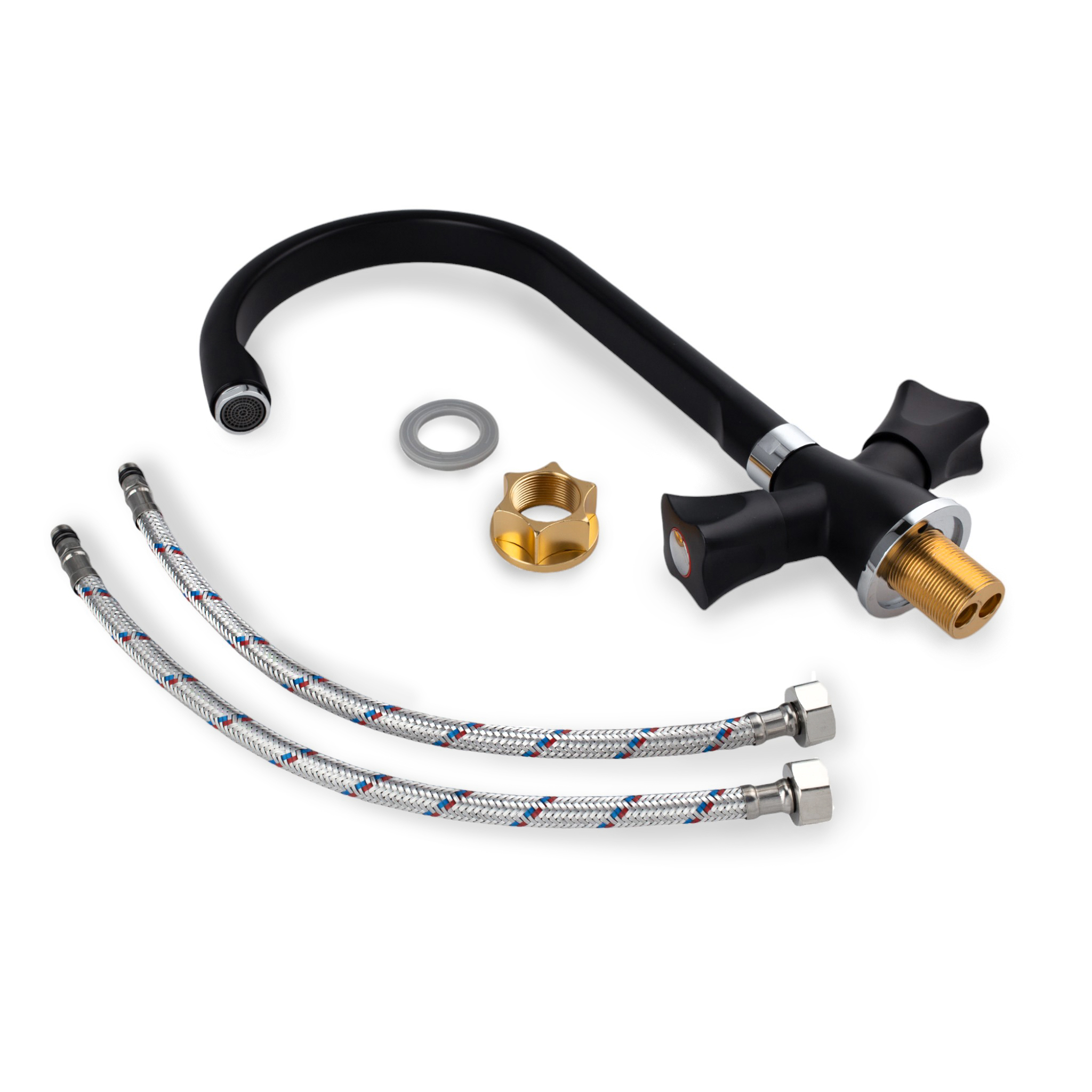 Изображение товара Смеситель POTATO P41306-6 поворотный излив 22 см черный матовый