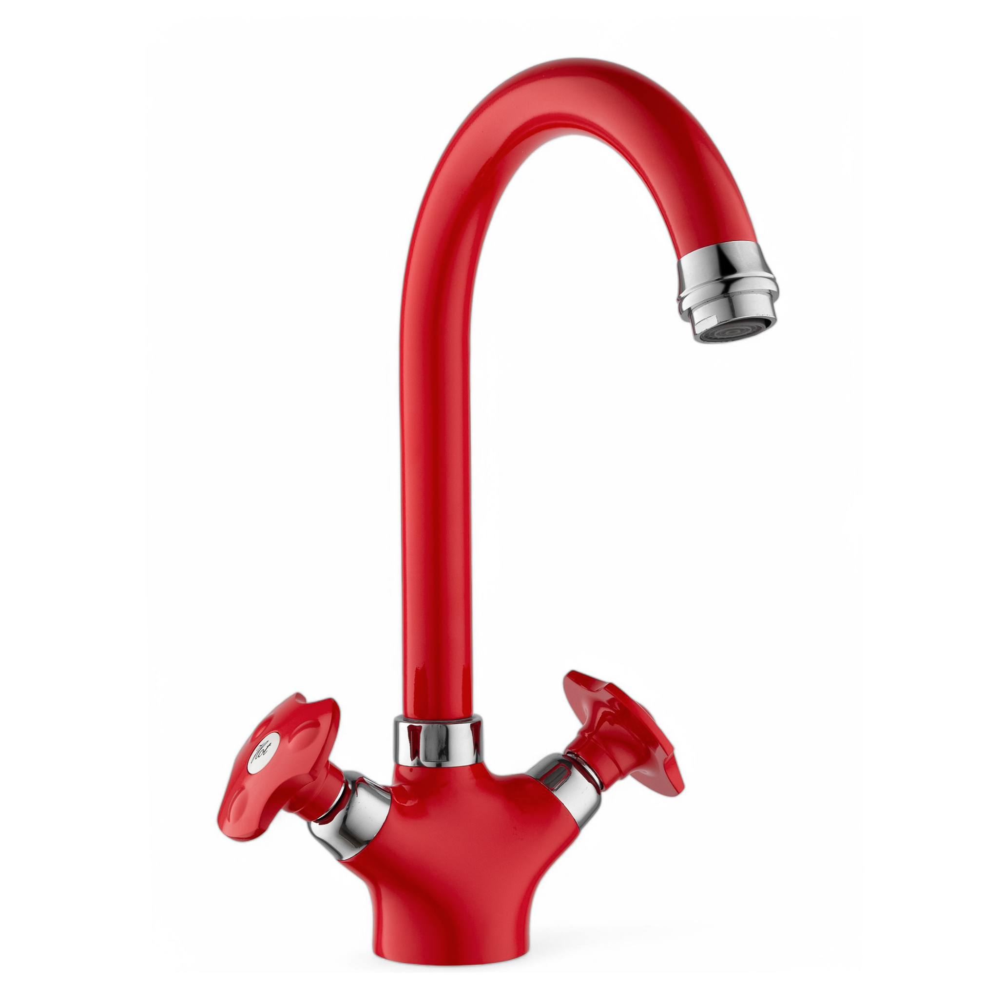 Изображение товара Смеситель для кухни Potato P4151-5 с высоким поворотным изливом красный