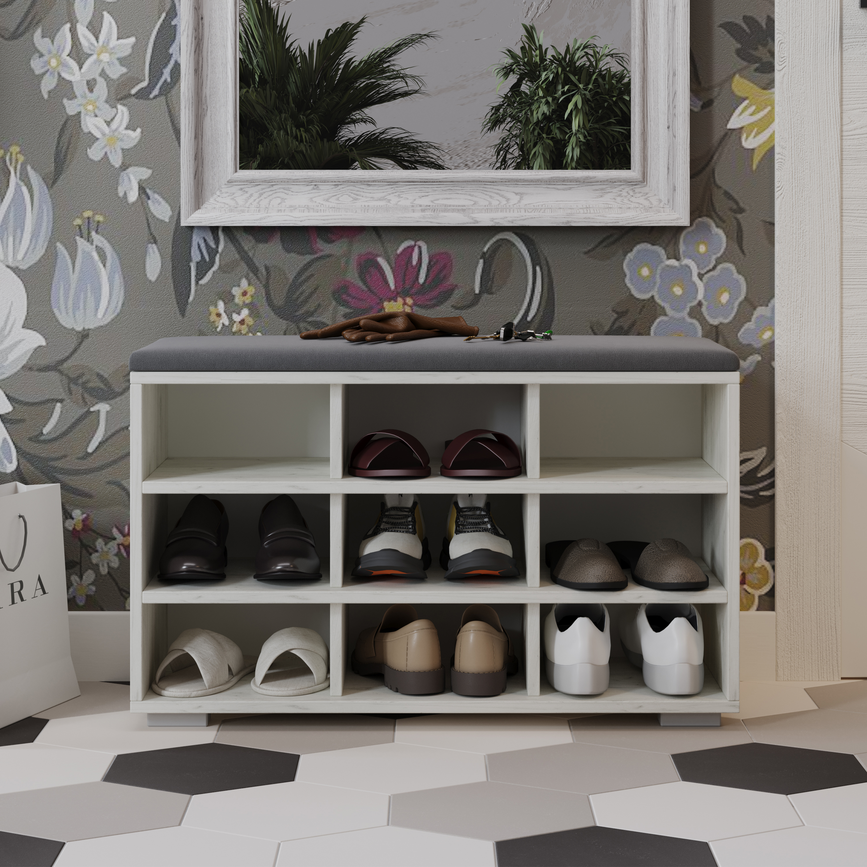 Изображение товара Тумба для обуви Трия 80x51x31 см ЛДСП цвет дуб крафт белый и графит