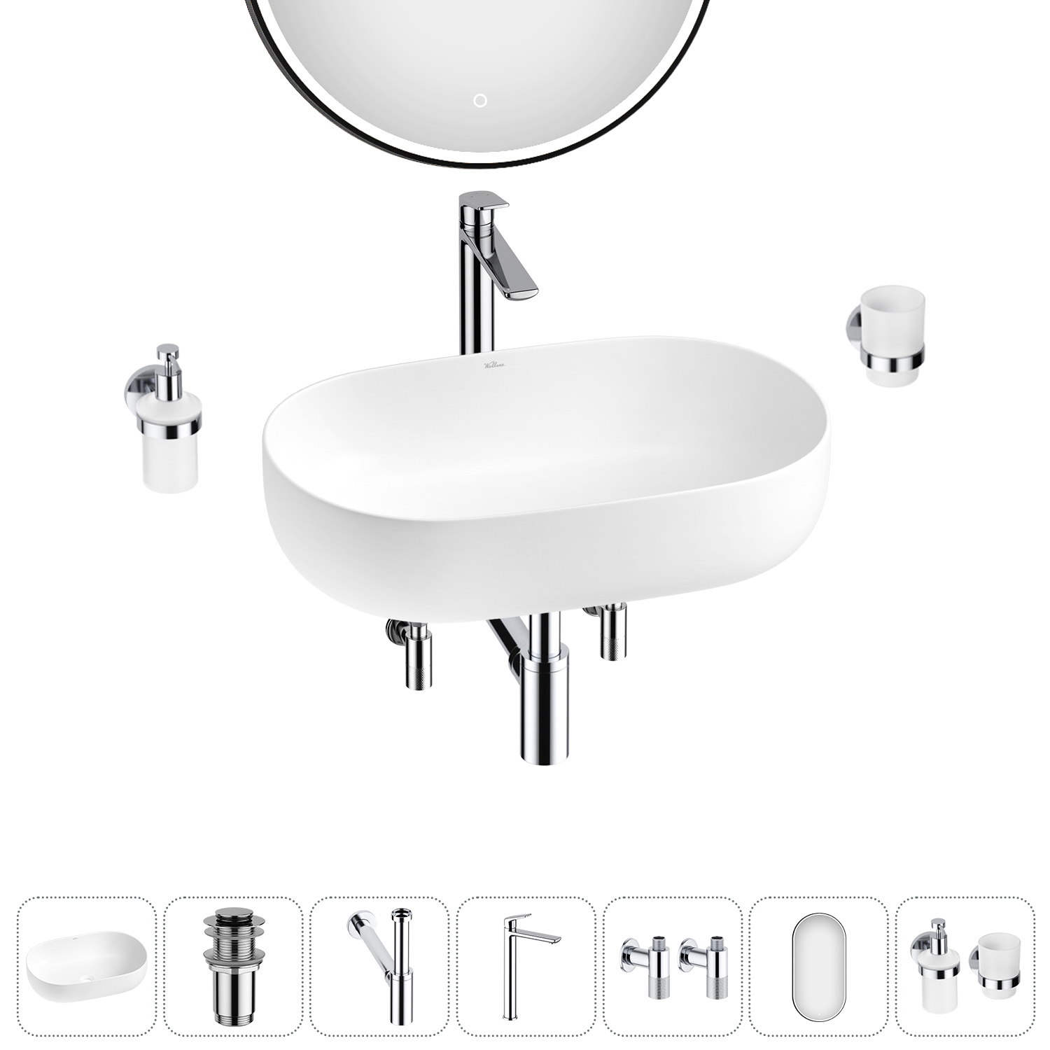 Изображение товара Раковина накладная Wellsee Chic Riviera 48см комплект 7 в 1