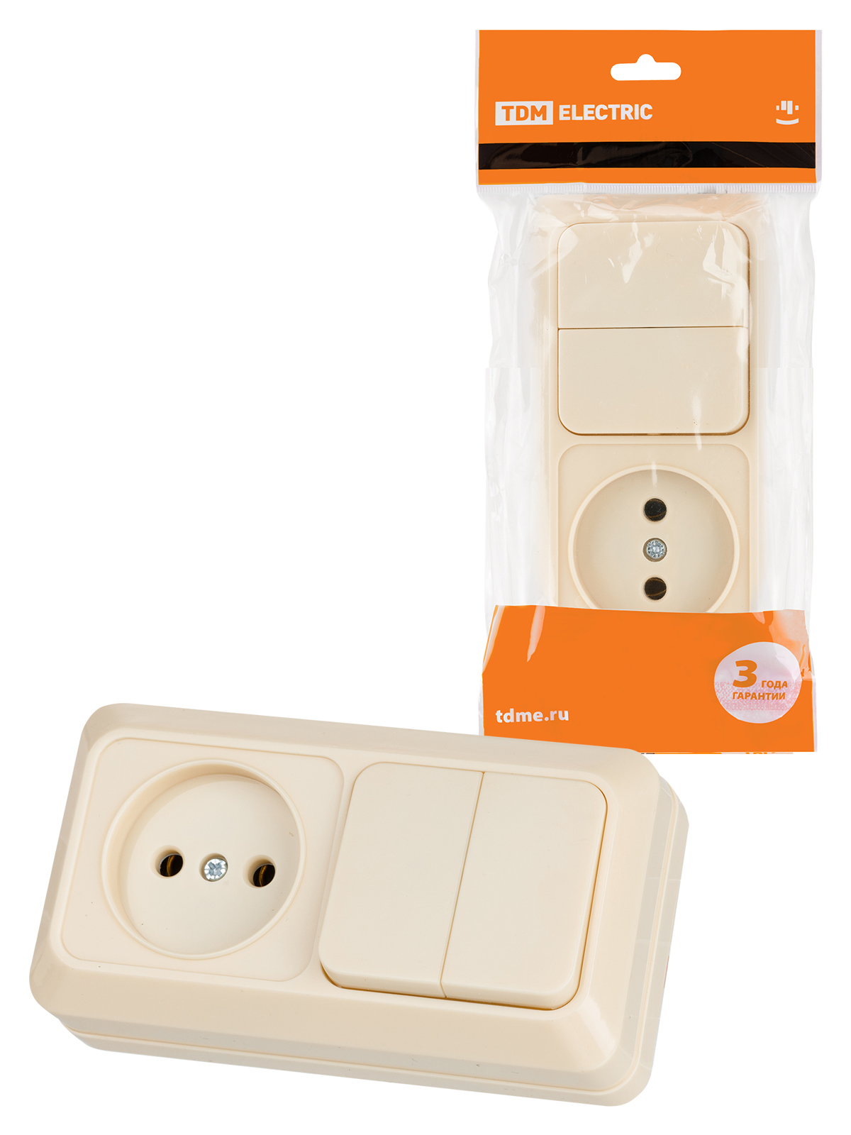 Изображение товара Розетка с выключателем накладная Tdm electric Ладога SQ1801-0206 без заземления 2 клавиши цвет слоновая кость