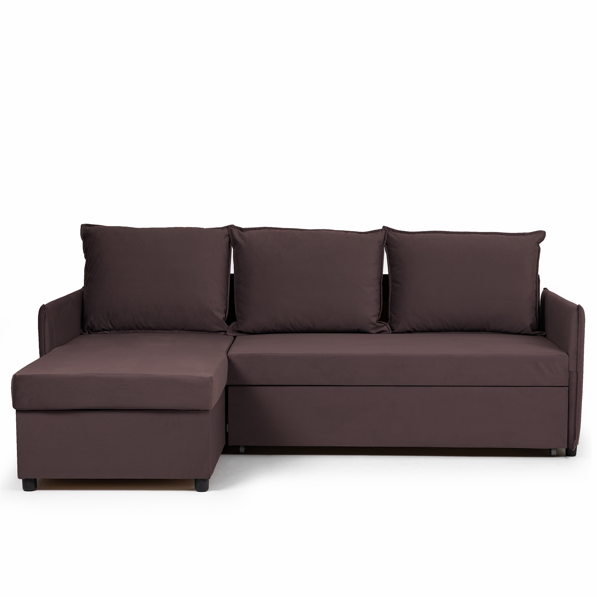 Изображение товара Диван-купон Марсель угловой кровать велюр коричневый 213х152 см