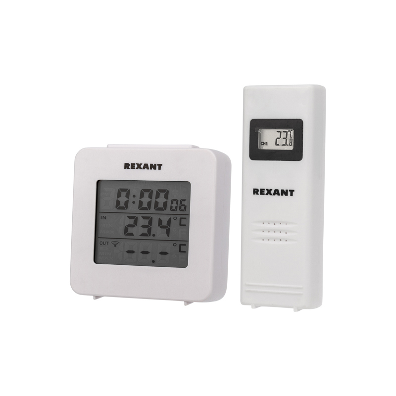 Изображение товара Электронная метеостанция Rexant 70-0592 с беспроводным датчиком и часами