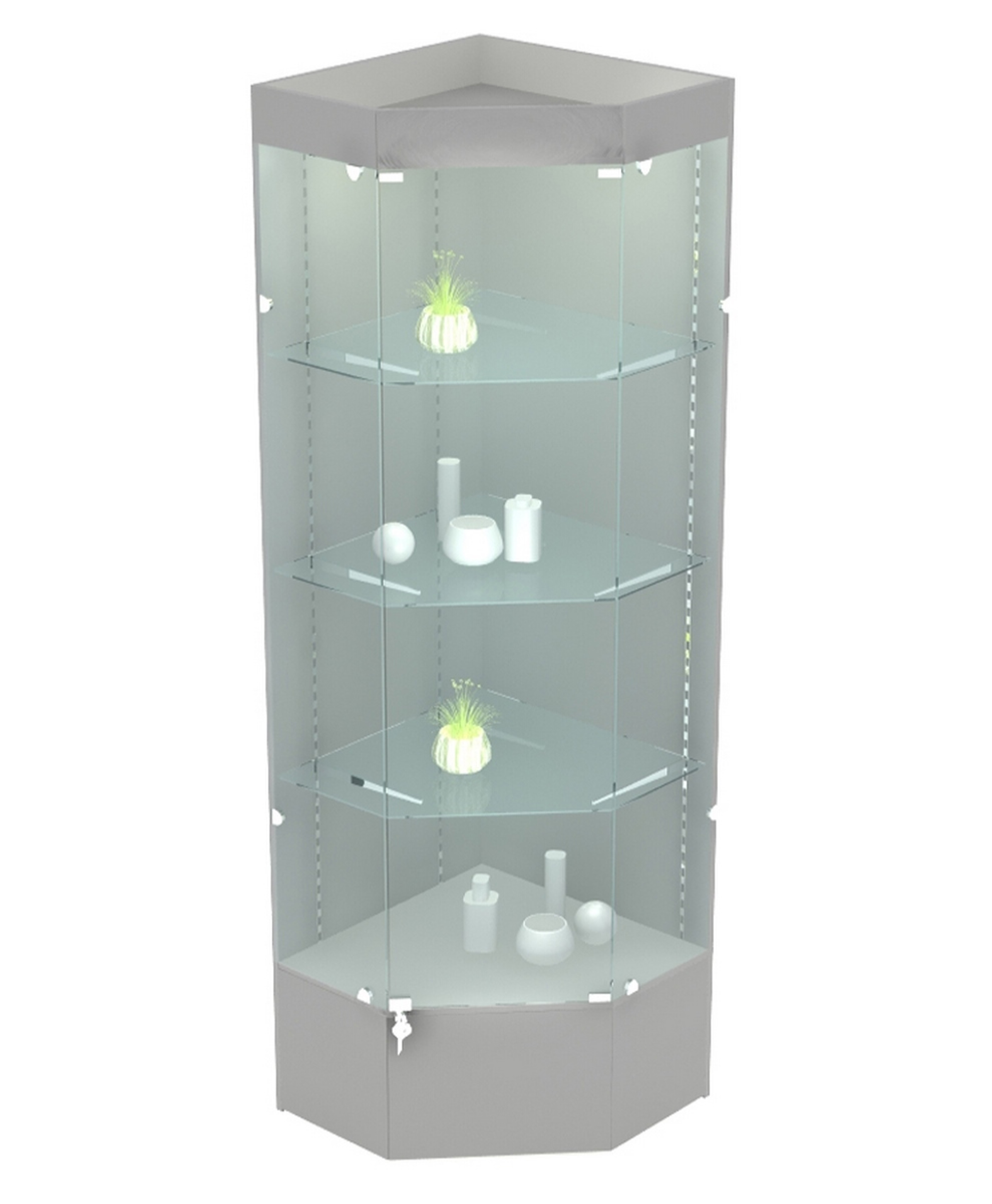 Изображение товара Шкаф-витрина Универсал 60x200 см из дерева и стекла серого цвета для магазинов