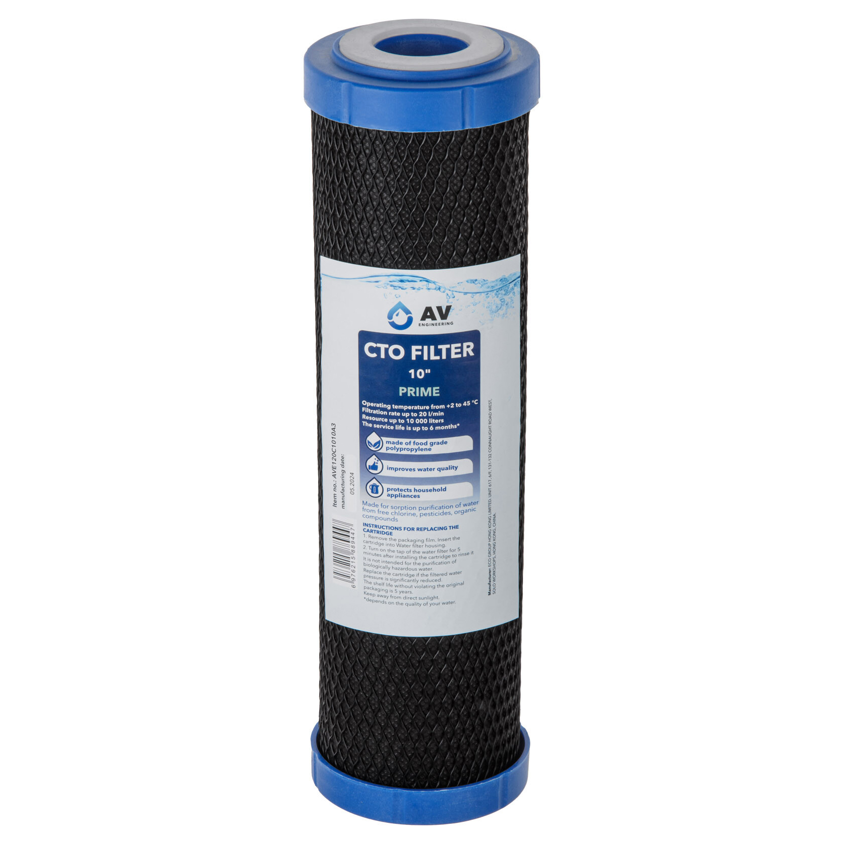 Изображение товара Картридж угольный брикет 10" AV Engineering Prime AVE120C1010A3 для фильтрации воды