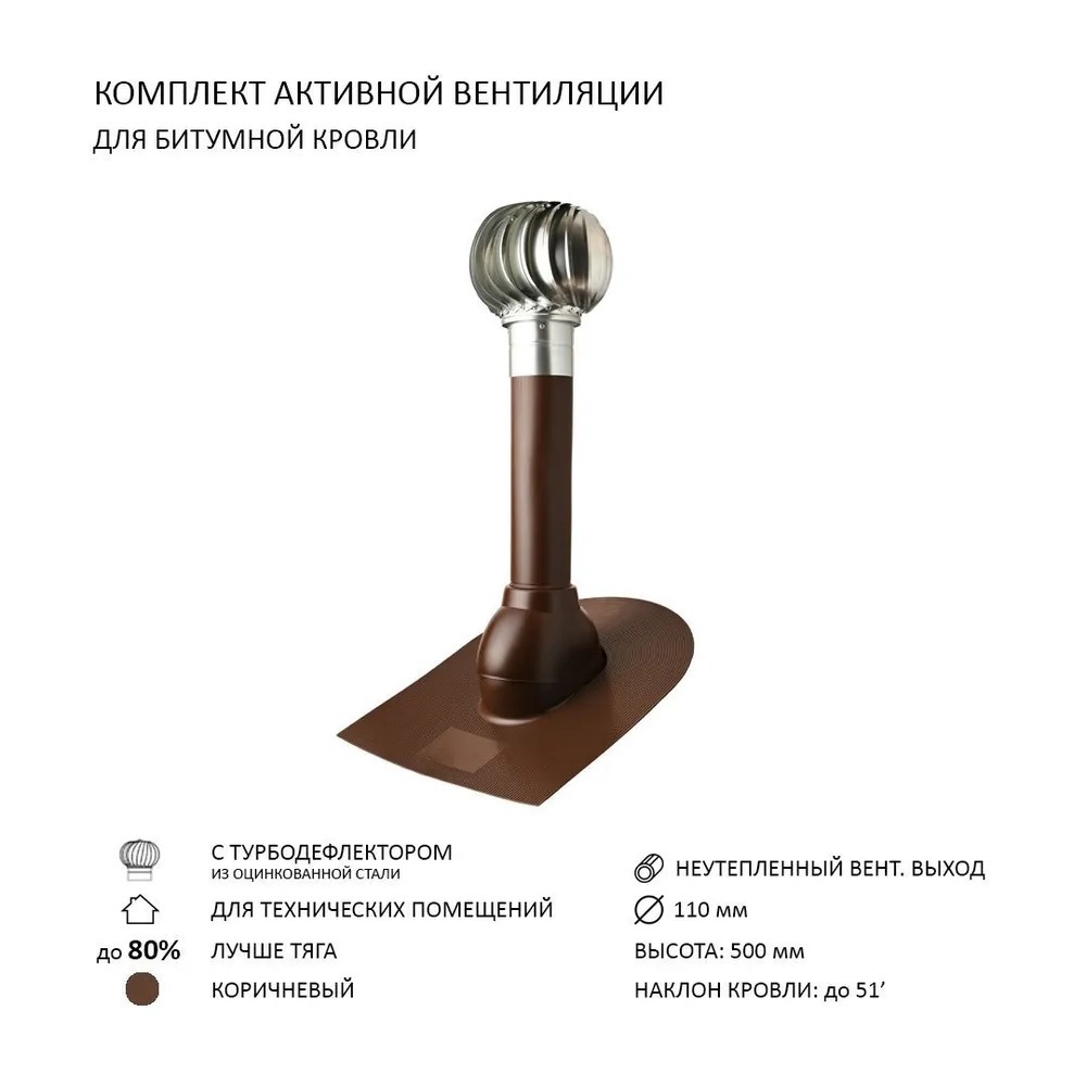 Изображение товара Турбодефлектор Polivent TD110 ОЦ для битумной кровли цвет коричневый