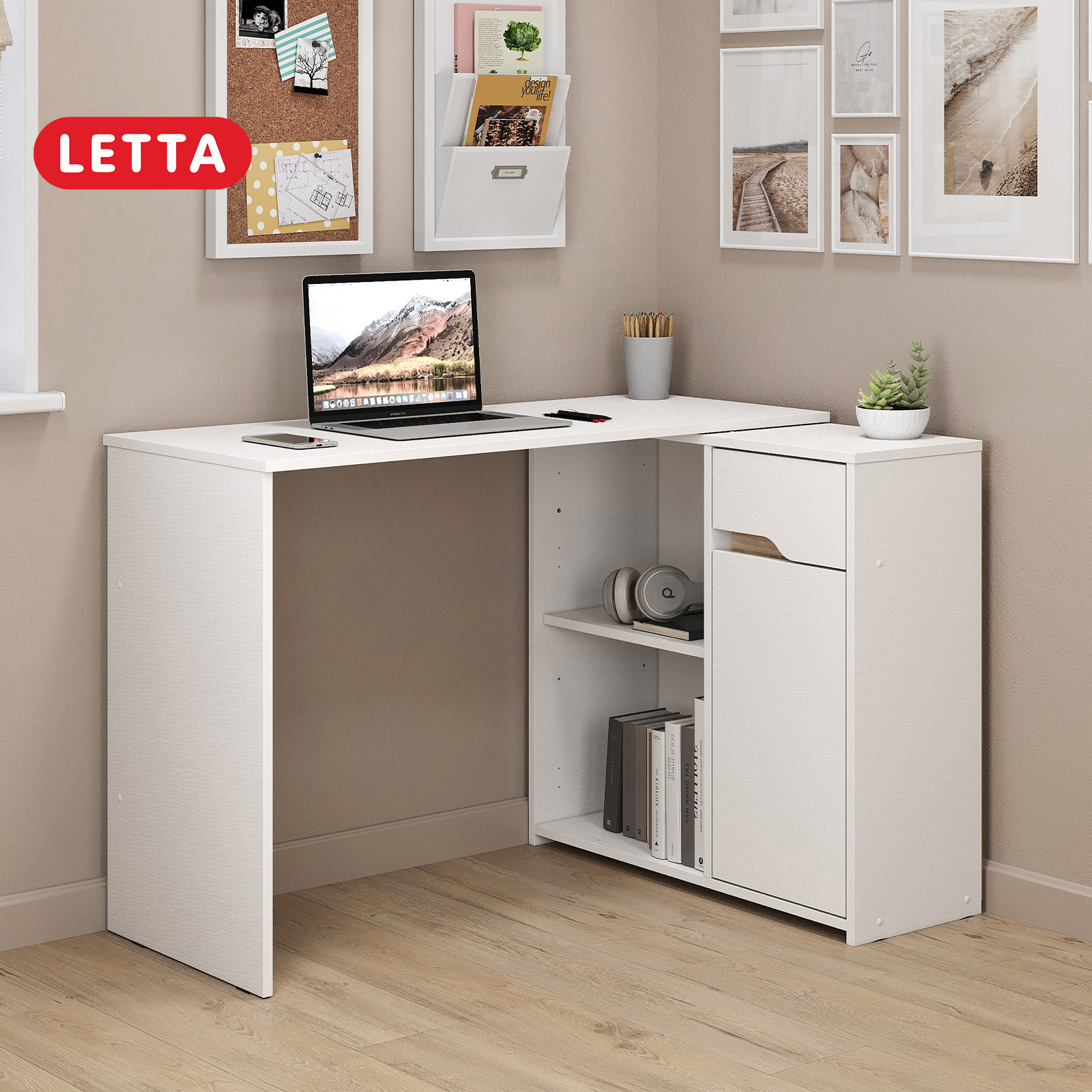 Изображение товара Письменный стол Letta L04014.02.03/01 белый/дуб сонома 110x75.4x45 см